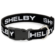 Plastic Clip Collar - SHELBY Text Only Black/White Plastic Clip Collars Shelby