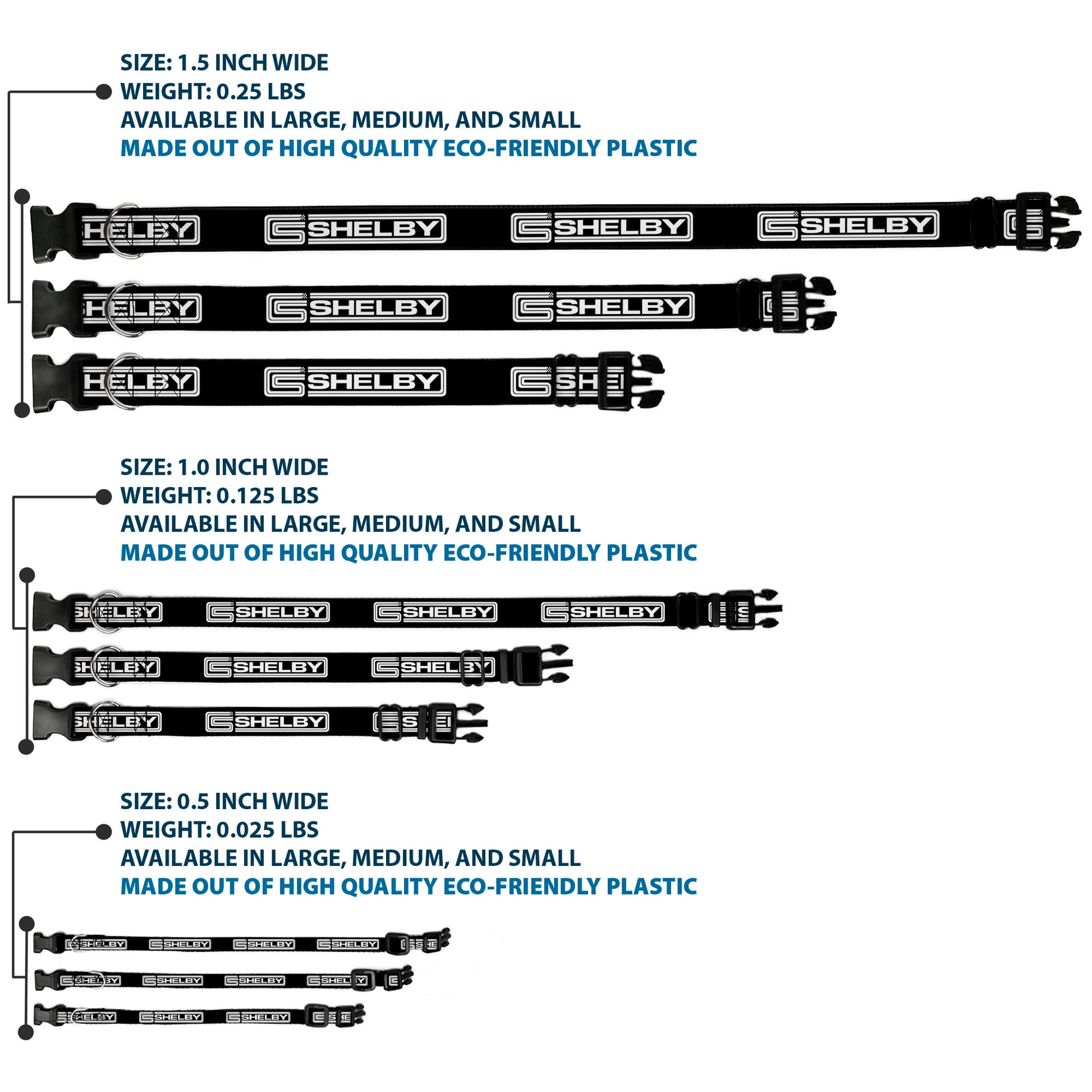 Plastic Clip Collar - Carroll Shelby CS SHELBY Racing Logo Block Black/White Plastic Clip Collars Shelby