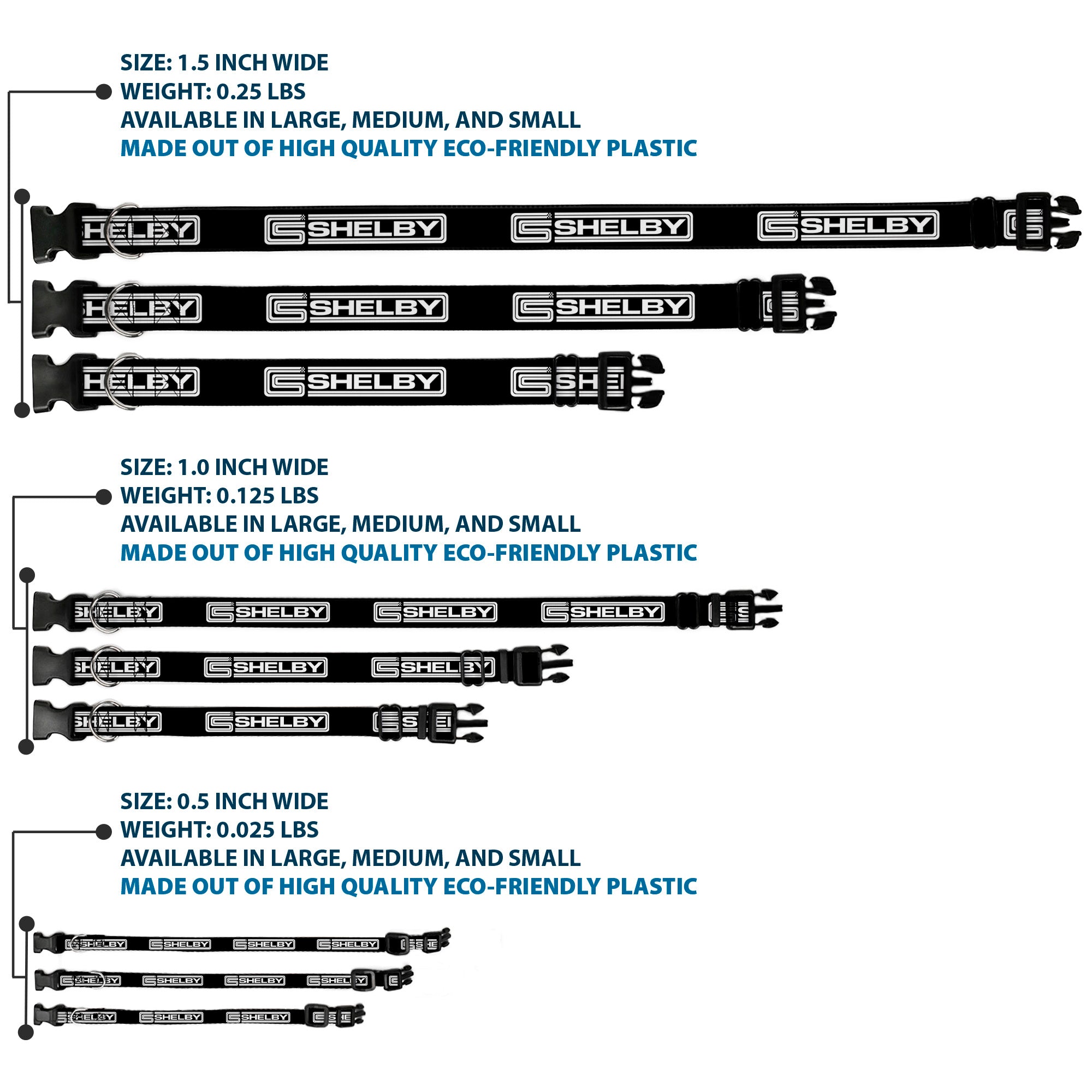 Plastic Clip Collar - Carroll Shelby CS SHELBY Racing Logo Block Black/White Plastic Clip Collars Shelby