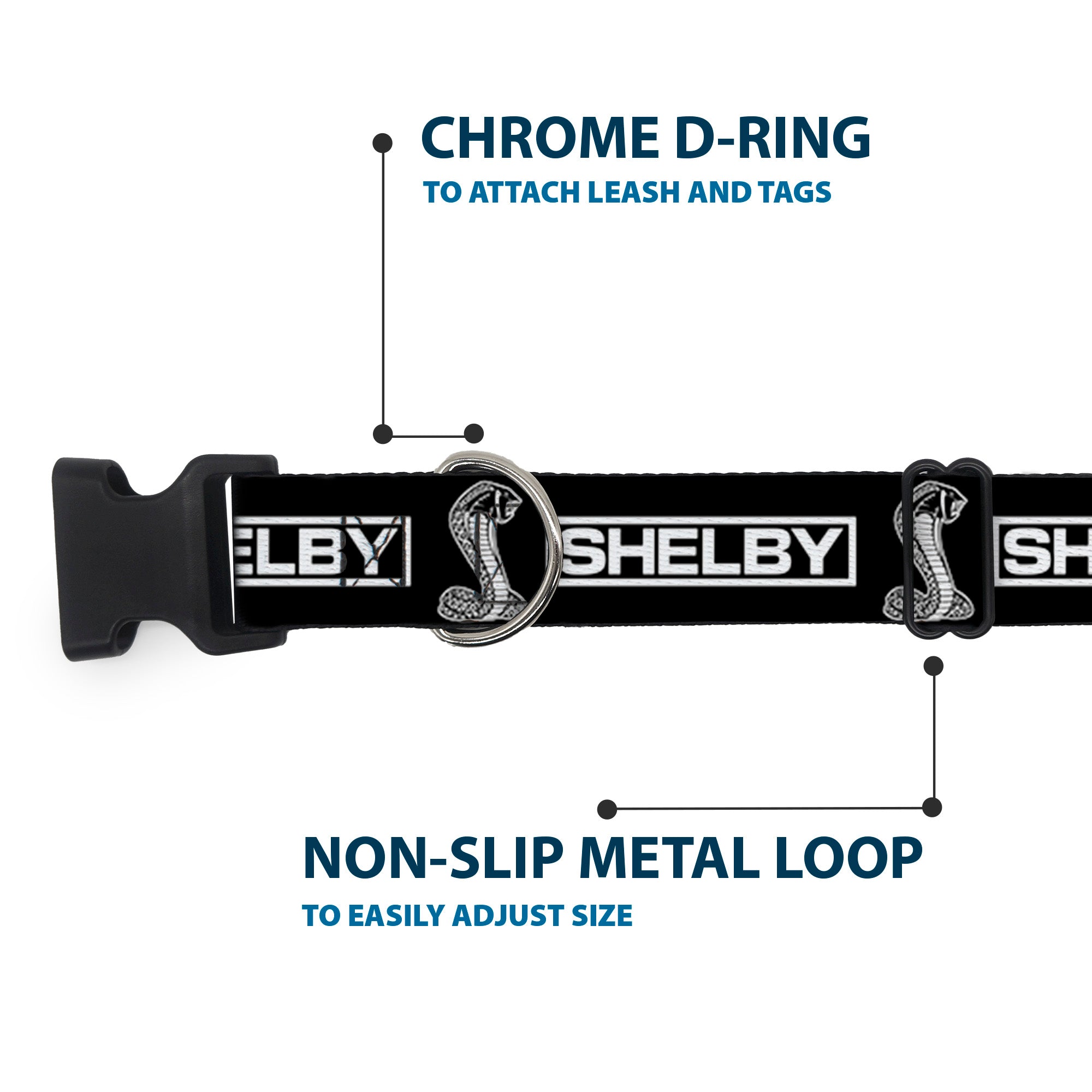 Plastic Clip Collar - SHELBY Box Logo and Super Snake Cobra Black/White Plastic Clip Collars Shelby
