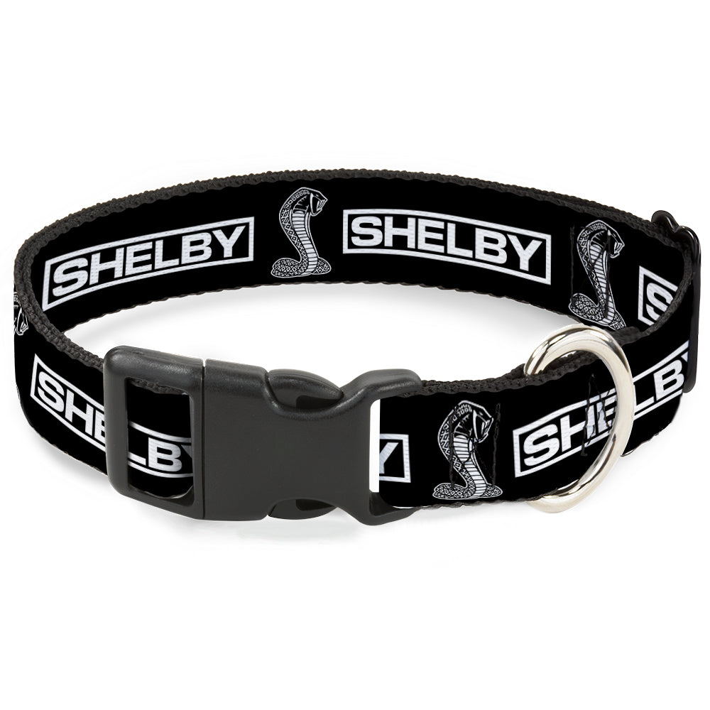 Plastic Clip Collar - SHELBY Box Logo and Super Snake Cobra Black/White Plastic Clip Collars Shelby