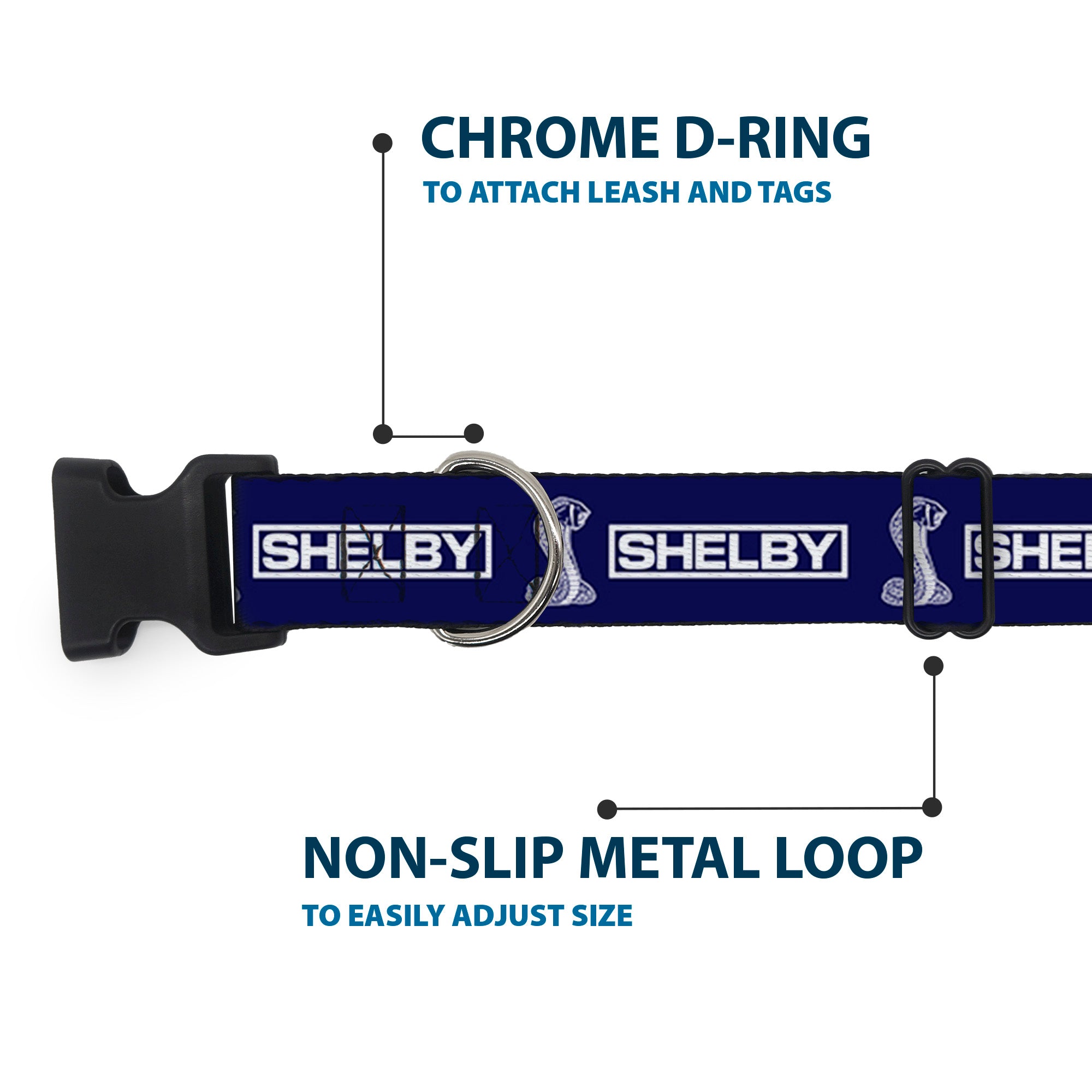 Plastic Clip Collar - SHELBY Box Logo and Super Snake Cobra Blue/White Plastic Clip Collars Shelby