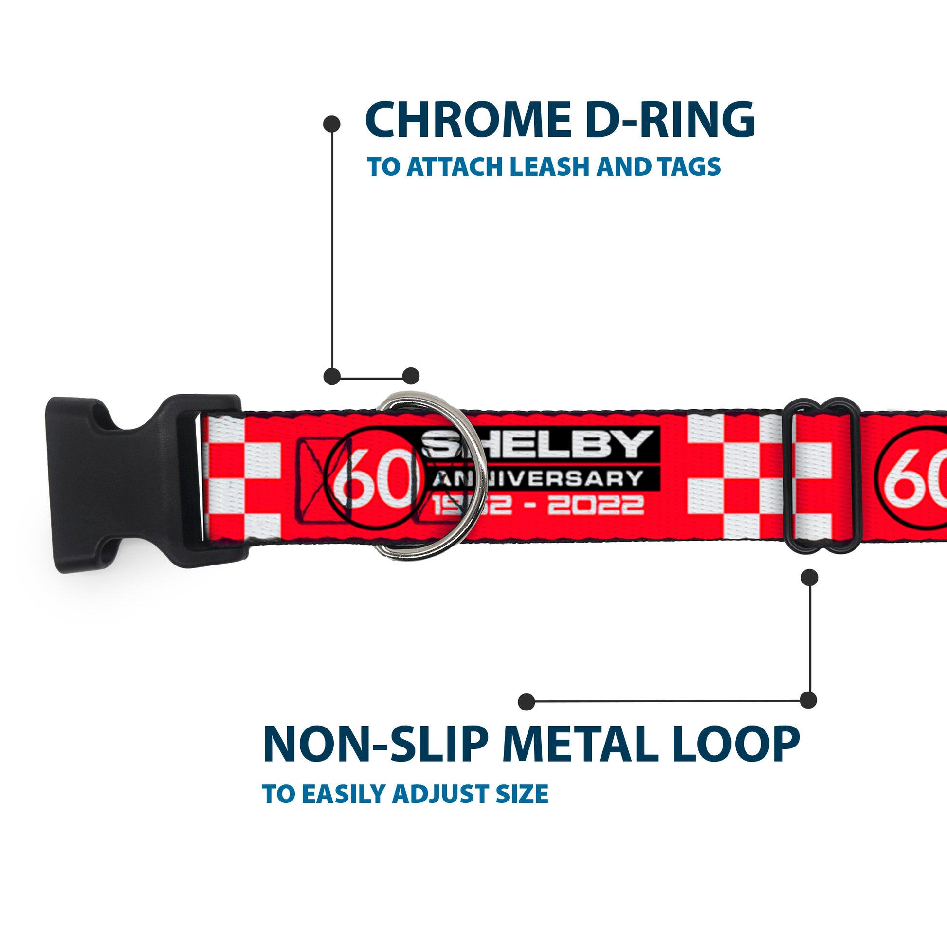 Plastic Clip Collar - SHELBY 60th ANNIVERSARY Checker Red/Black/White Plastic Clip Collars Shelby