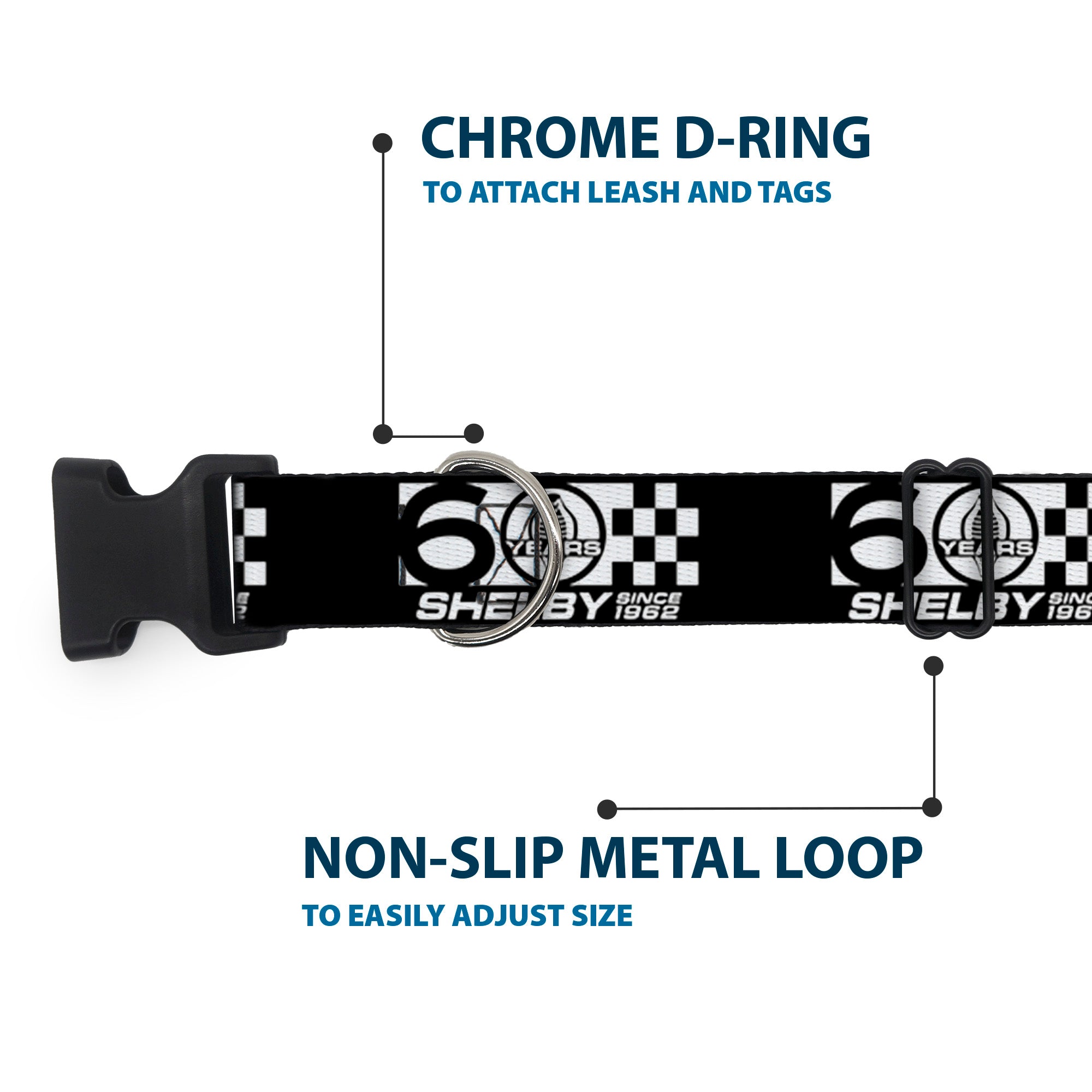 Plastic Clip Collar - SHELBY 60 YEARS SINCE 1962 Checker Black/White Plastic Clip Collars Shelby