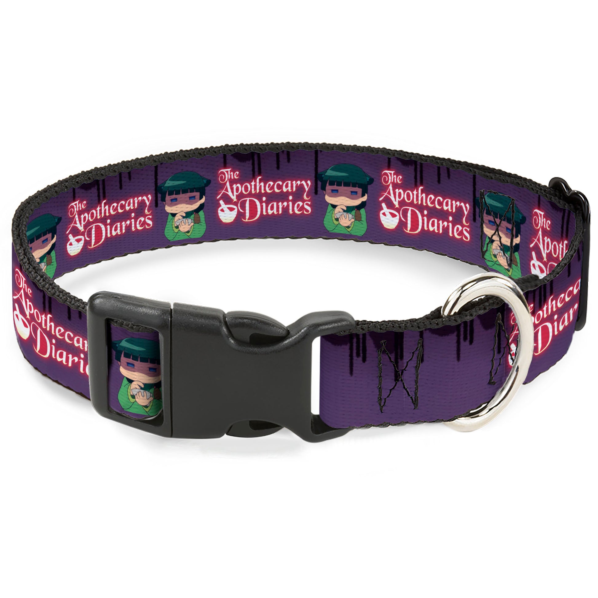 Plastic Clip Collar - THE APOTHECARY DIARIES Chibi Maomao Pose and Title Logo Purple Plastic Clip Collars The Apothecary Diaries