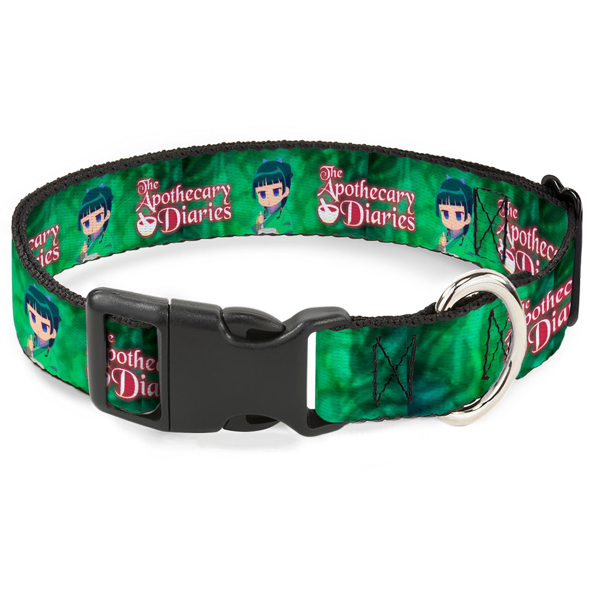 Plastic Clip Collar - THE APOTHECARY DIARIES Maomao Grinding Pose and Title Logo Greens Plastic Clip Collars The Apothecary Diaries