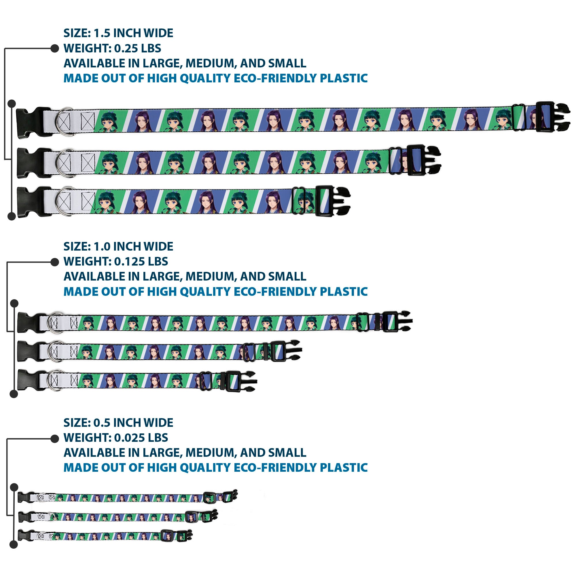 Plastic Clip Collar - The Apothecary Diaries Jinshi and Maomao Pose Blocks White/Blue/Green Plastic Clip Collars The Apothecary Diaries