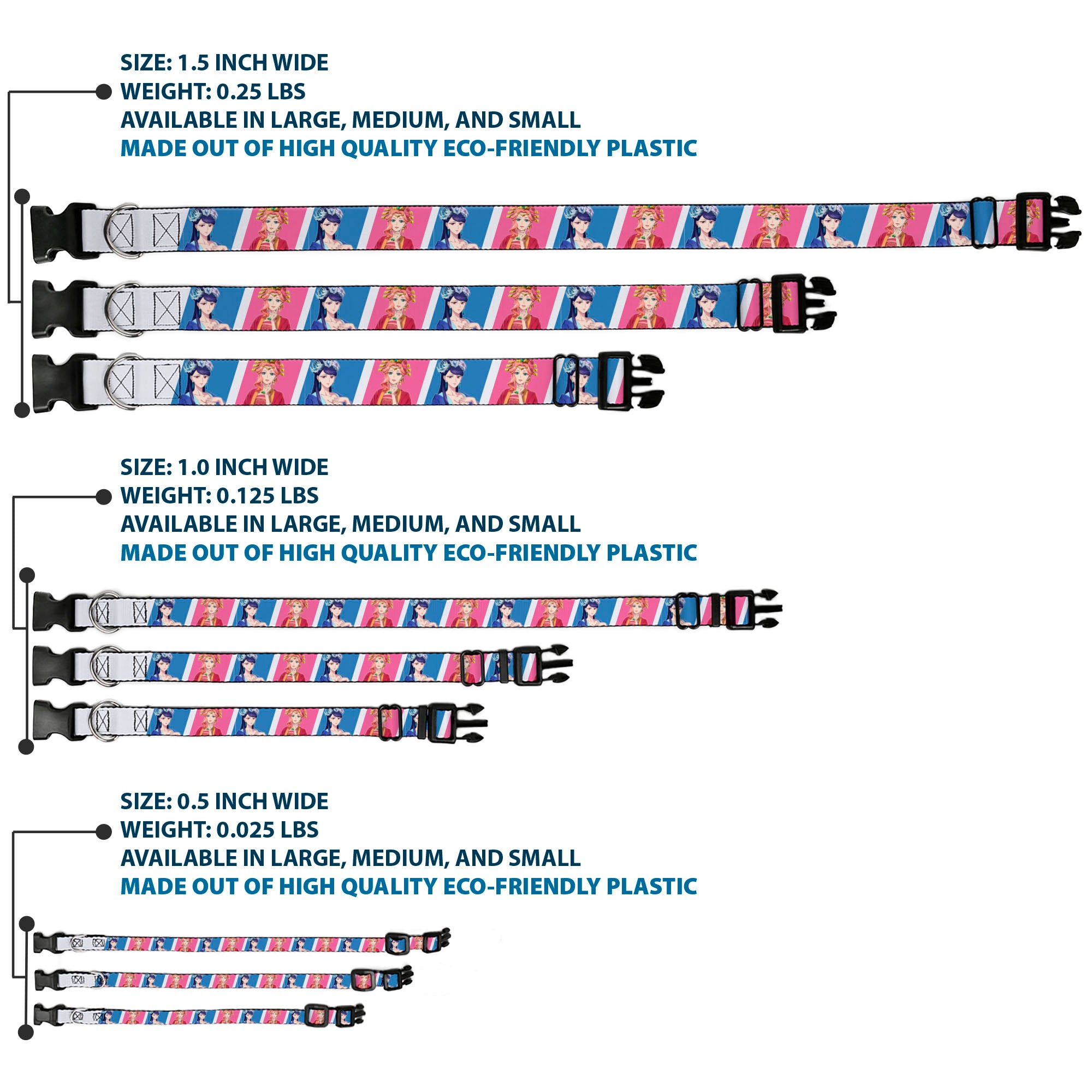 Plastic Clip Collar - The Apothecary Diaries Gyokuyo and Lihua Pose Blocks White/Pink/Blue Plastic Clip Collars The Apothecary Diaries