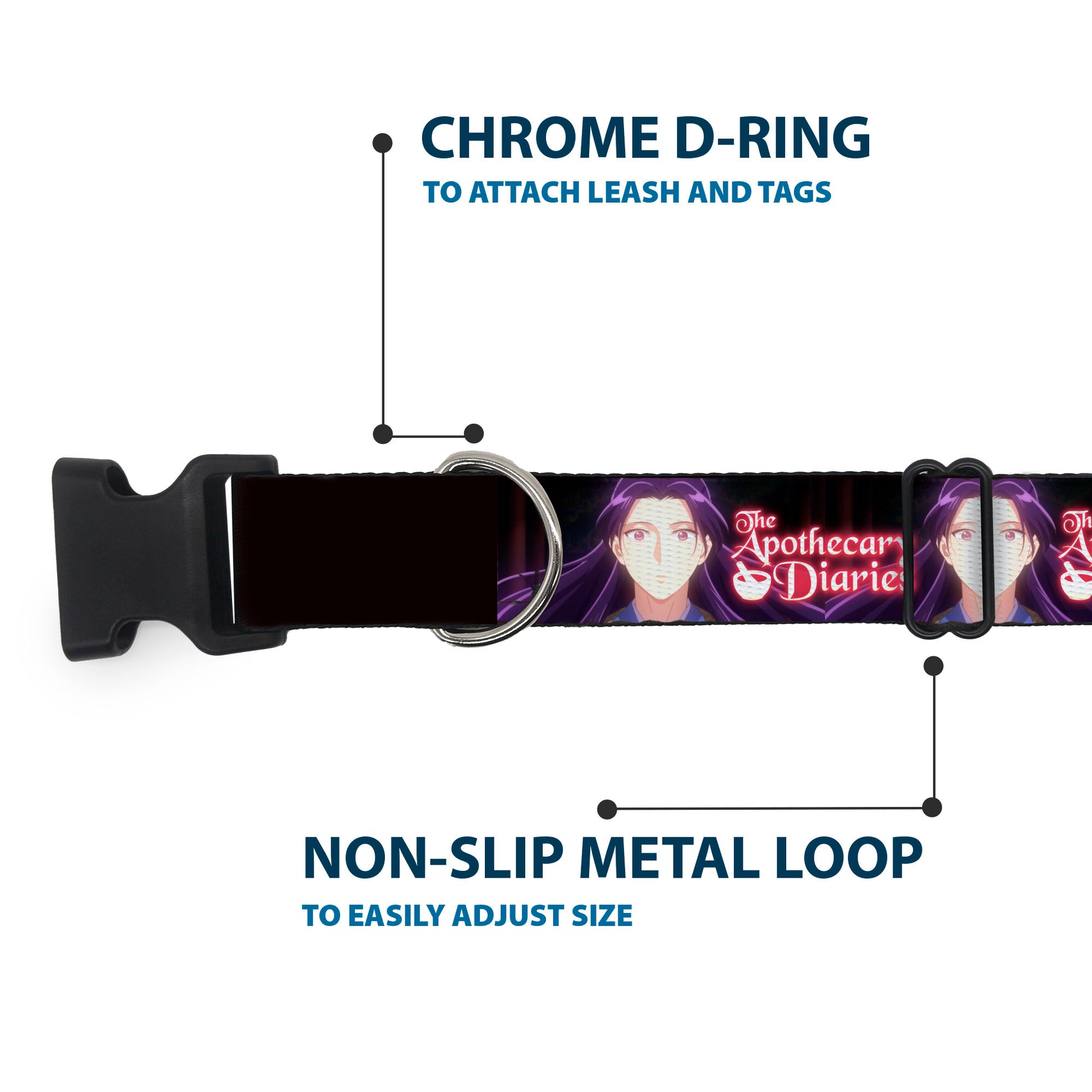 Plastic Clip Collar - THE APOTHECARY DIARIES Jinshi Pose and Title Logo Black Plastic Clip Collars The Apothecary Diaries