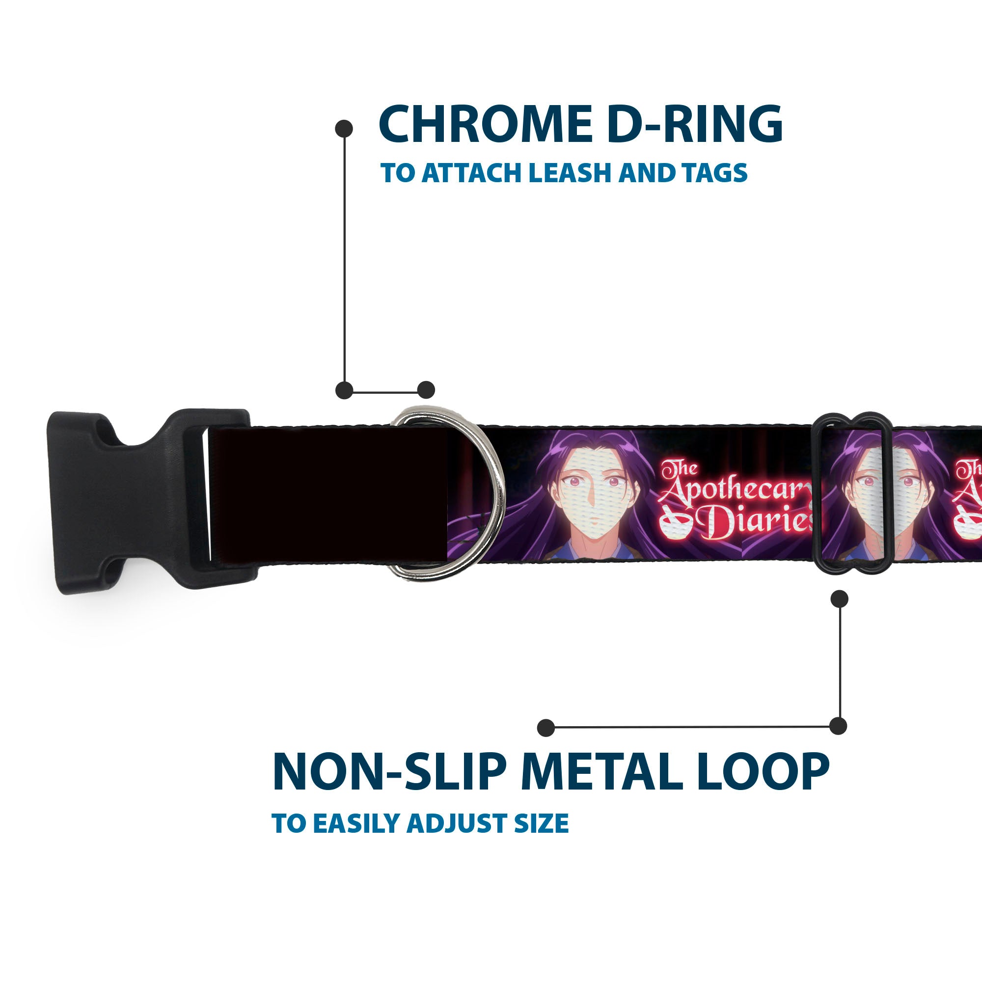 Plastic Clip Collar - THE APOTHECARY DIARIES Jinshi Pose and Title Logo Black Plastic Clip Collars The Apothecary Diaries