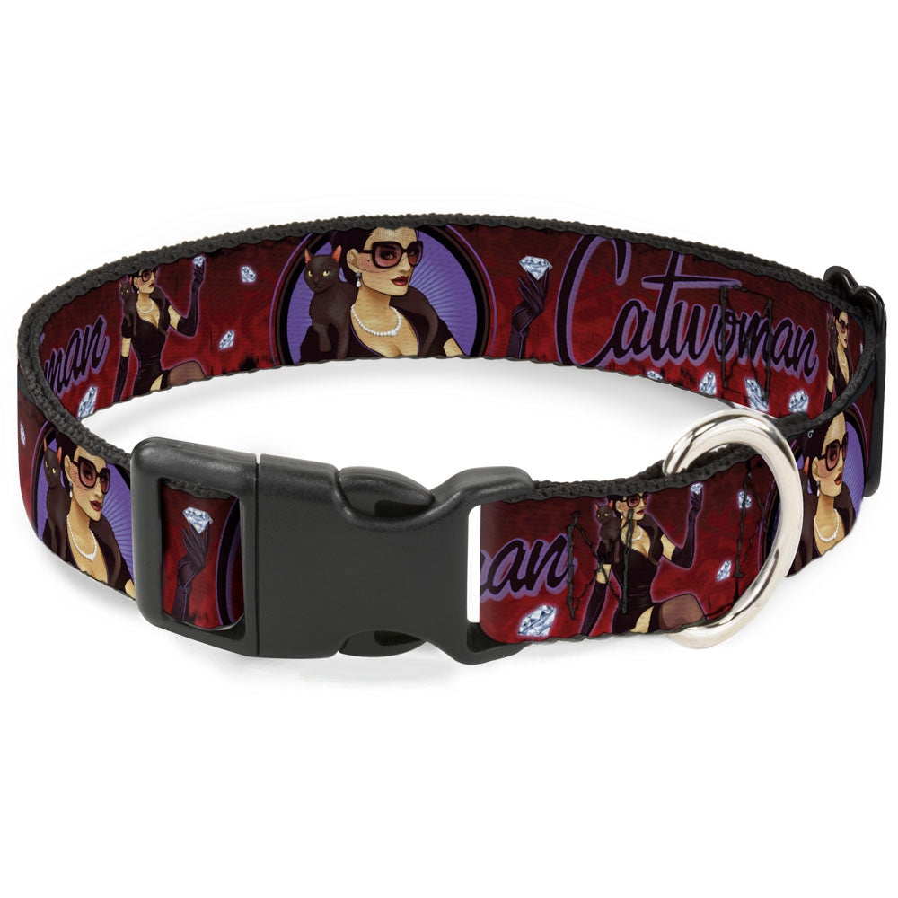 Plastic Clip Collar - CATWOMAN Bombshell Pose/Diamonds Red/Purple/Black Plastic Clip Collars DC Comics