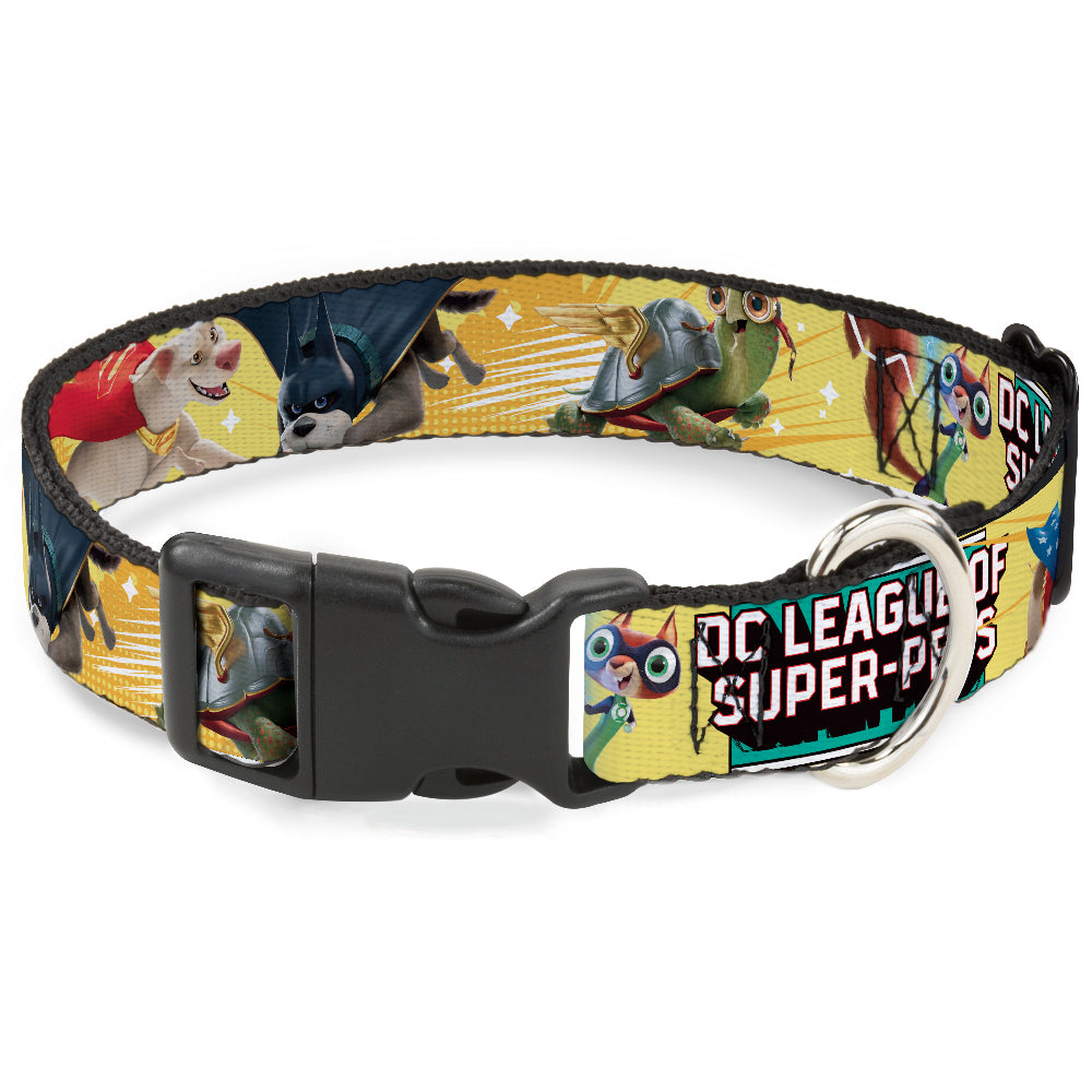 Plastic Clip Collar - DC LEAGUE OF SUPER-PETS 6-Superhero Pet Poses Collage Yellows Plastic Clip Collars DC Comics