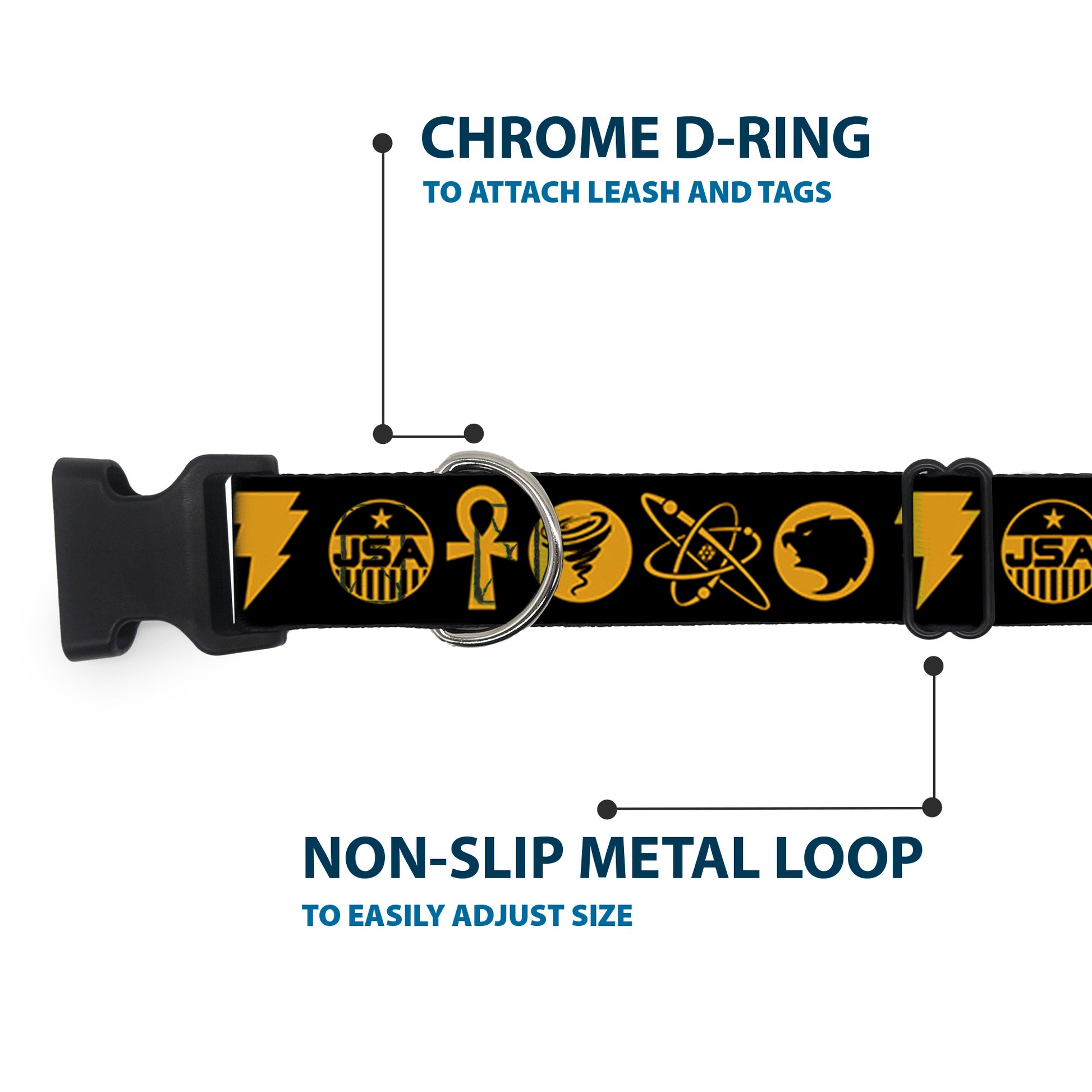 Plastic Clip Collar - Black Adam Justice Society Icons Black/Orange Plastic Clip Collars DC Comics