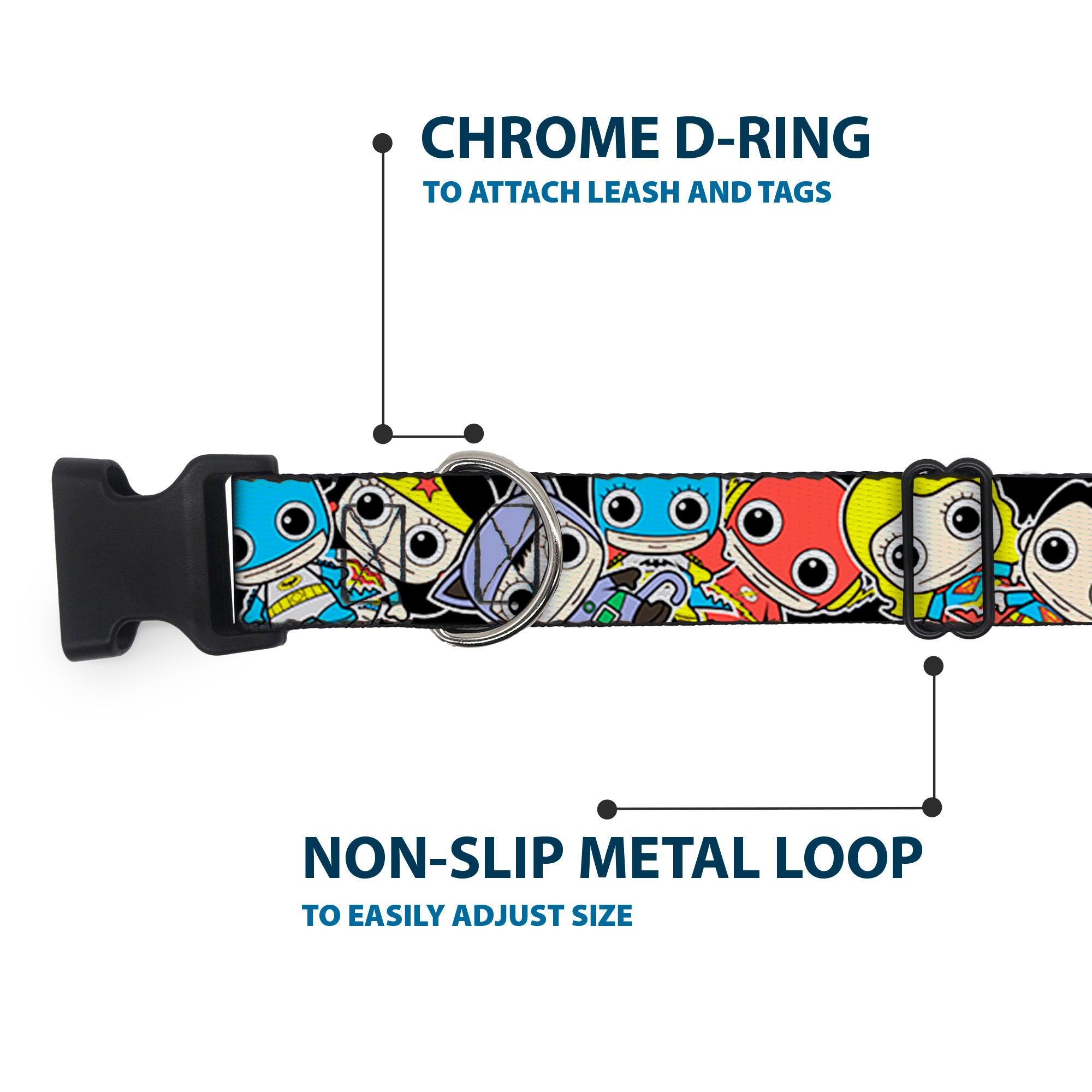 Plastic Clip Collar - DC Mini Group Stacked Black Plastic Clip Collars DC Comics