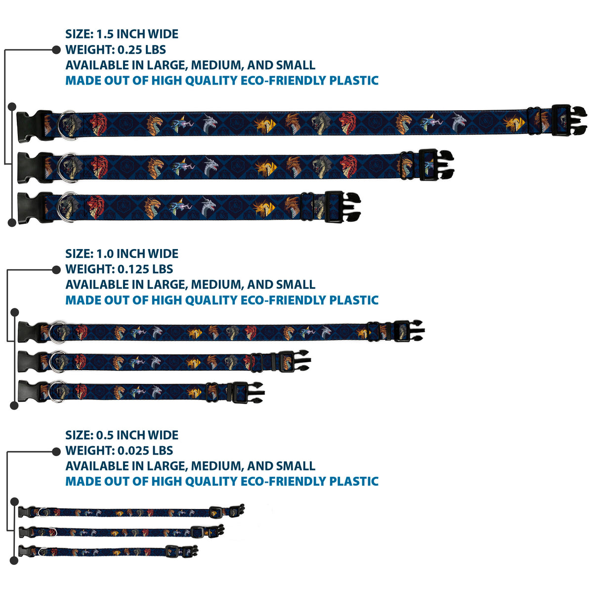 Plastic Clip Collar - Dungeons & Dragons True Dragon Blocks Blues Dog Collars Plastic Clip Side Release Dungeons & Dragons