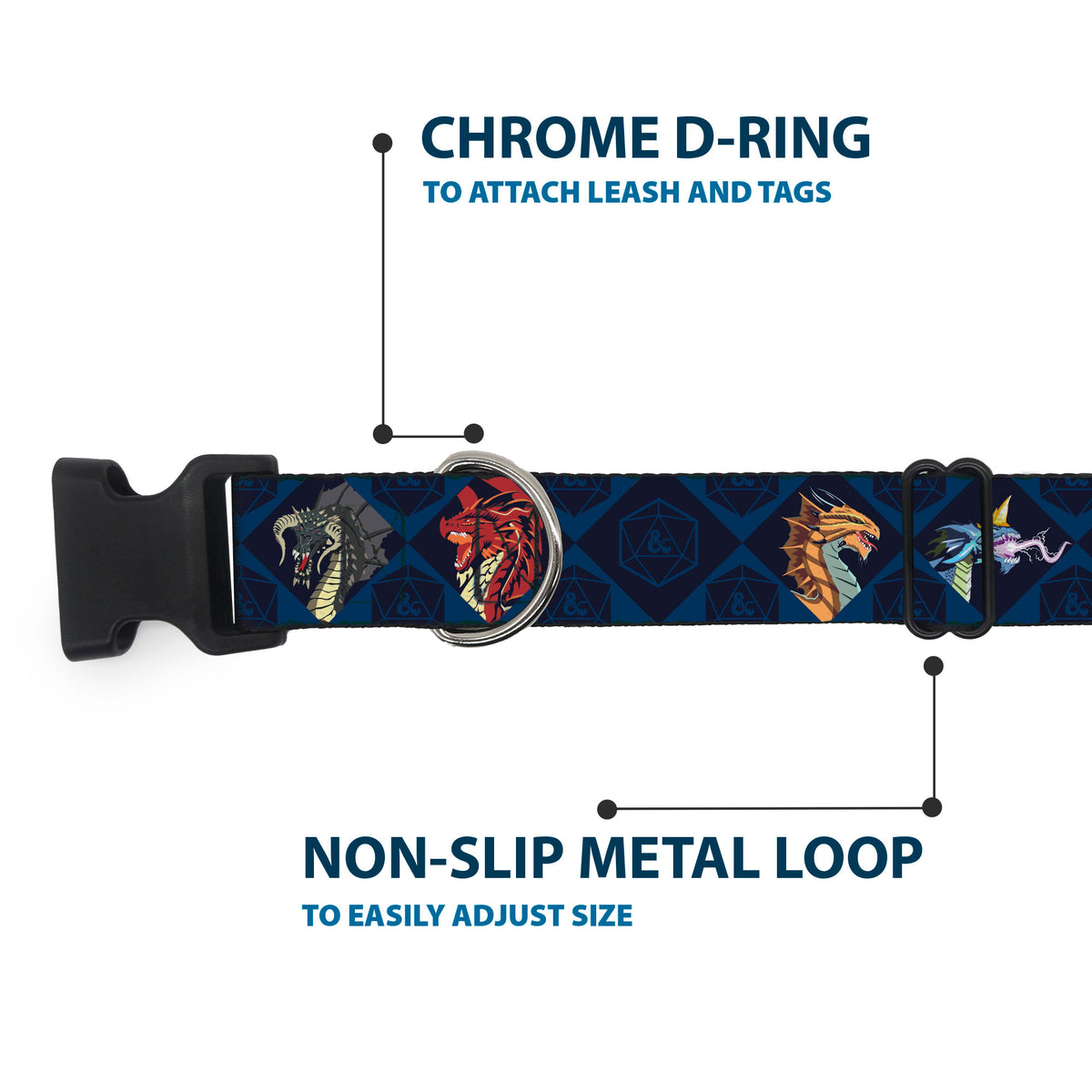 Plastic Clip Collar - Dungeons & Dragons True Dragon Blocks Blues Dog Collars Plastic Clip Side Release Dungeons & Dragons