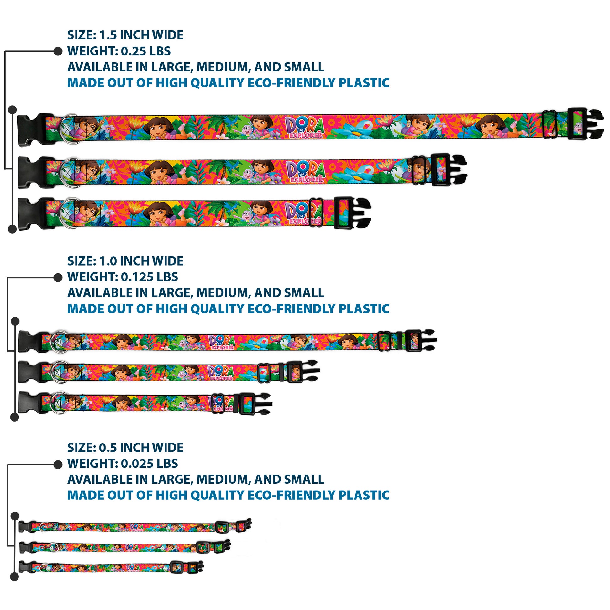 Plastic Clip Collar - DORA THE EXPLORER Dora Poses/Floral Collage Orange/Pink Plastic Clip Collars Dora the Explorer