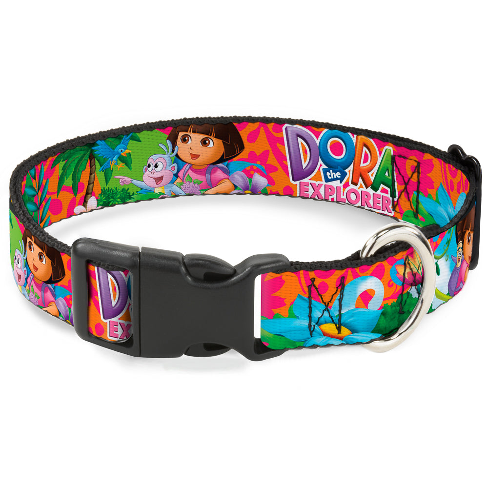 Plastic Clip Collar - DORA THE EXPLORER Dora Poses/Floral Collage Orange/Pink Plastic Clip Collars Dora the Explorer