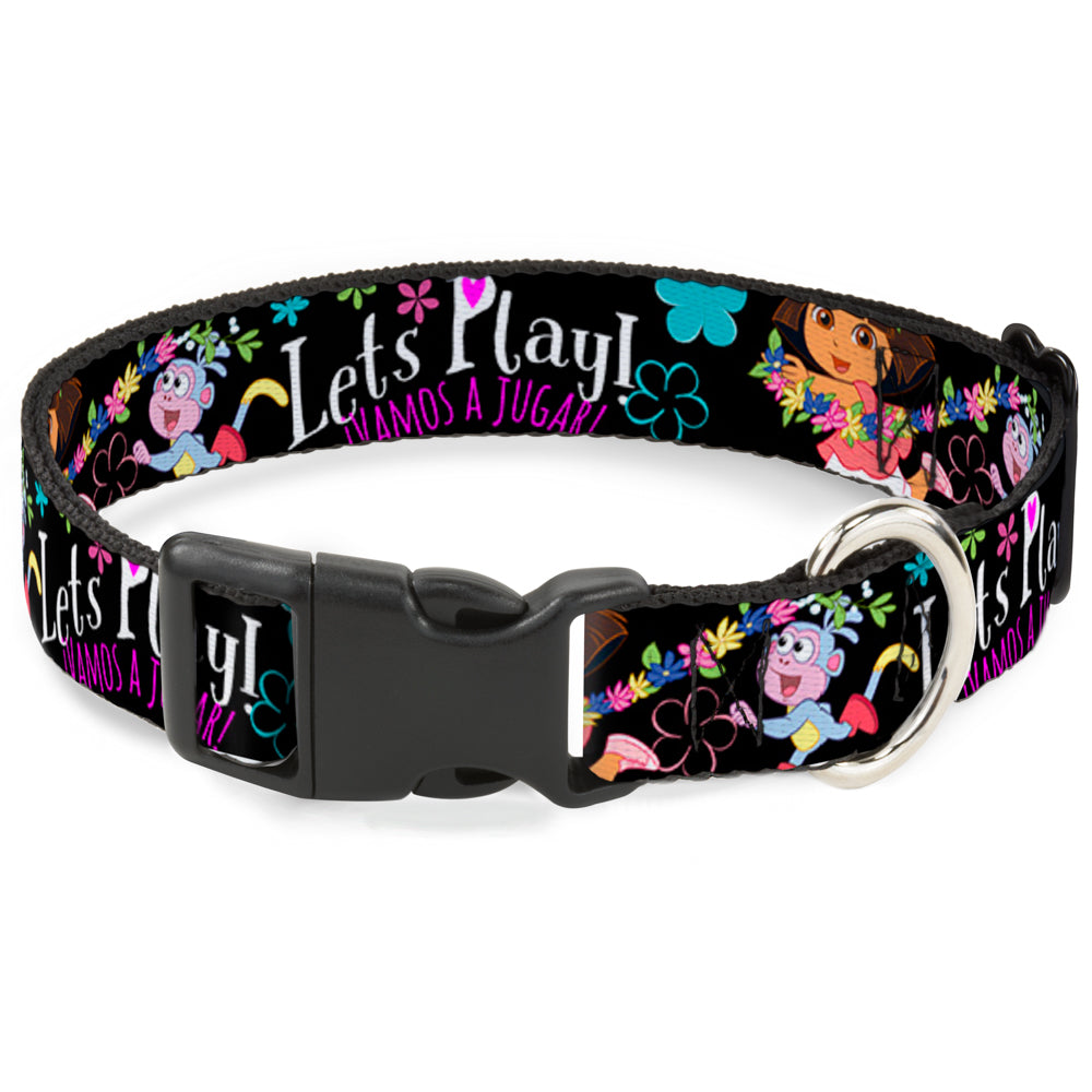Plastic Clip Collar - Dora & Boots Pose/Floral LET'S PLAY!/VAMOS A JUGAR! Black/White/Multi Color Plastic Clip Collars Dora the Explorer