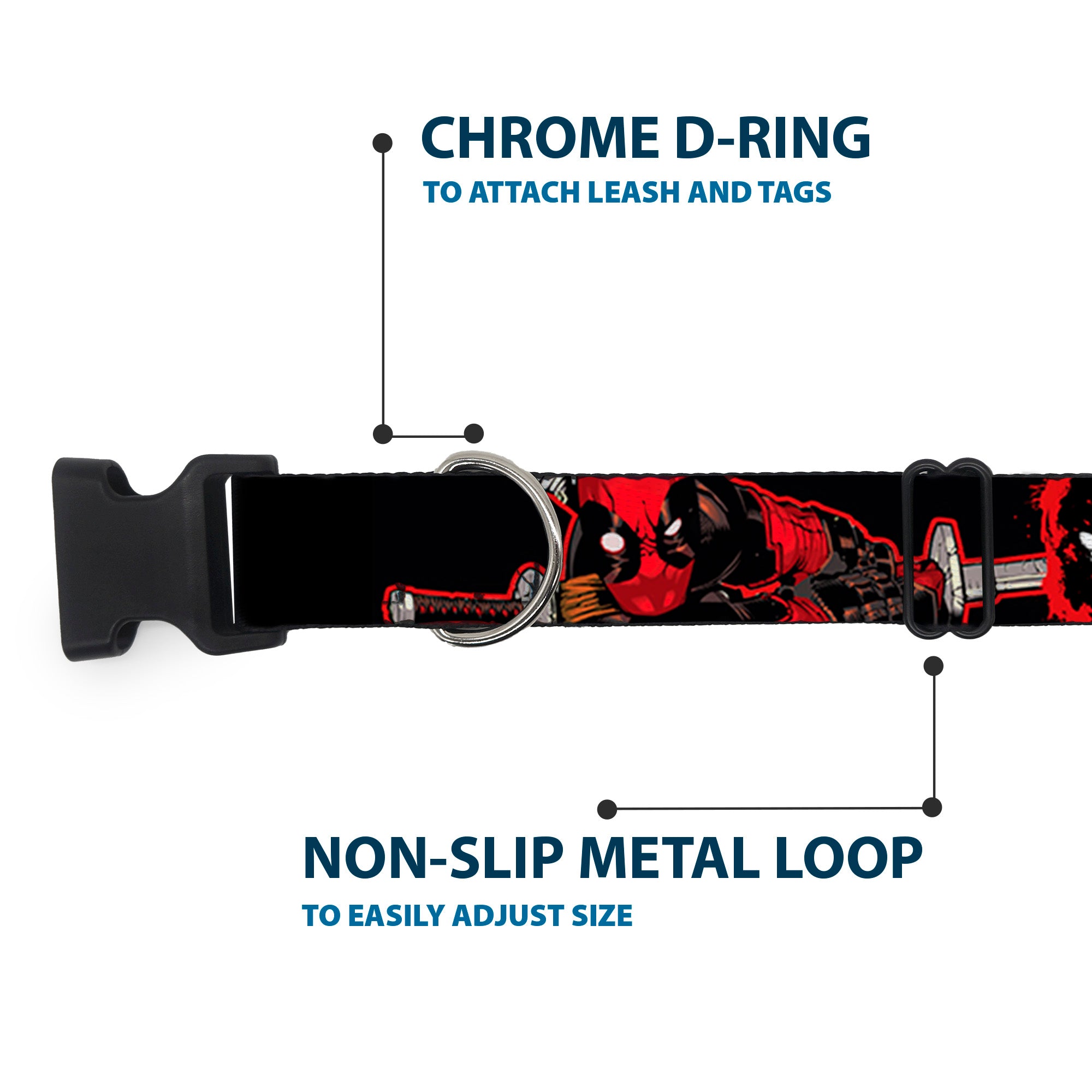 Plastic Clip Collar - Deadpool 2-Action Poses/Splatter Logo Black/Red/White Plastic Clip Collars Marvel Comics