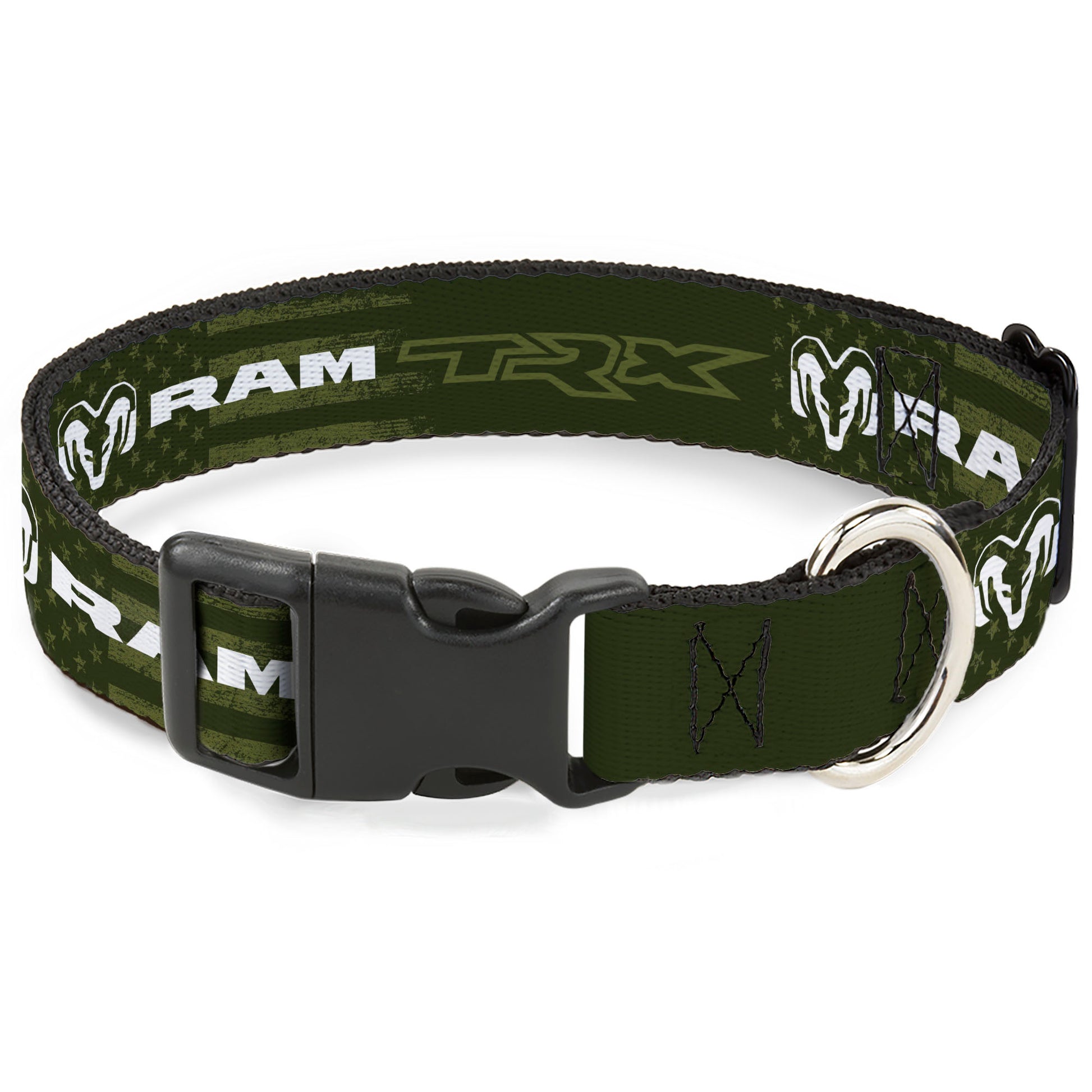 Plastic Clip Collar - RAM TRX Text and Logo Americana Weathered Olive/White Plastic Clip Collars Ram