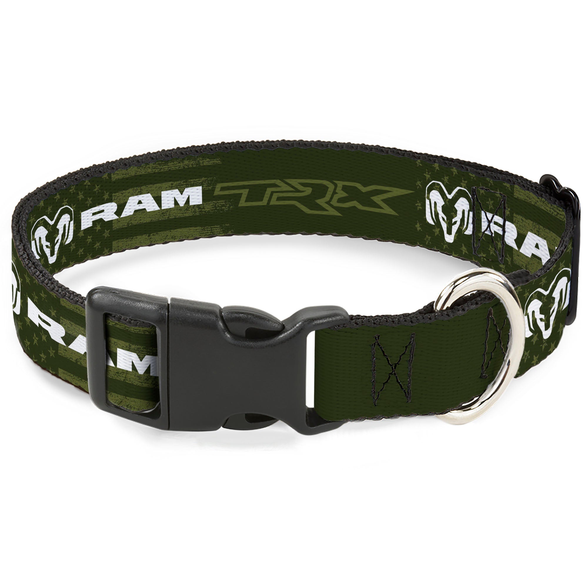 Plastic Clip Collar - RAM TRX Text and Logo Americana Weathered Olive/White Plastic Clip Collars Ram