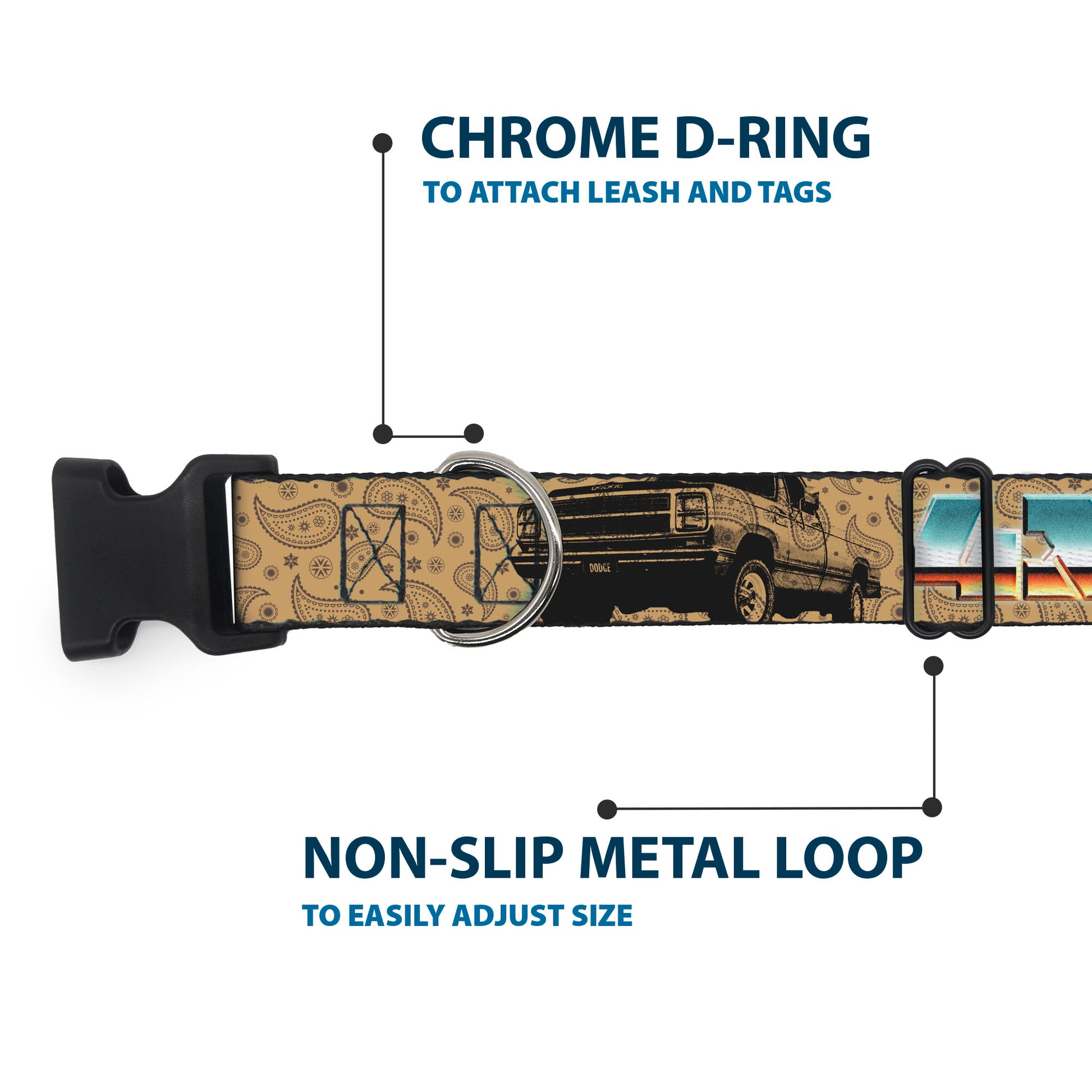 Plastic Clip Collar - Dodge Power Wagon Truck 4x4 Paisley Tan/Black Plastic Clip Collars Ram