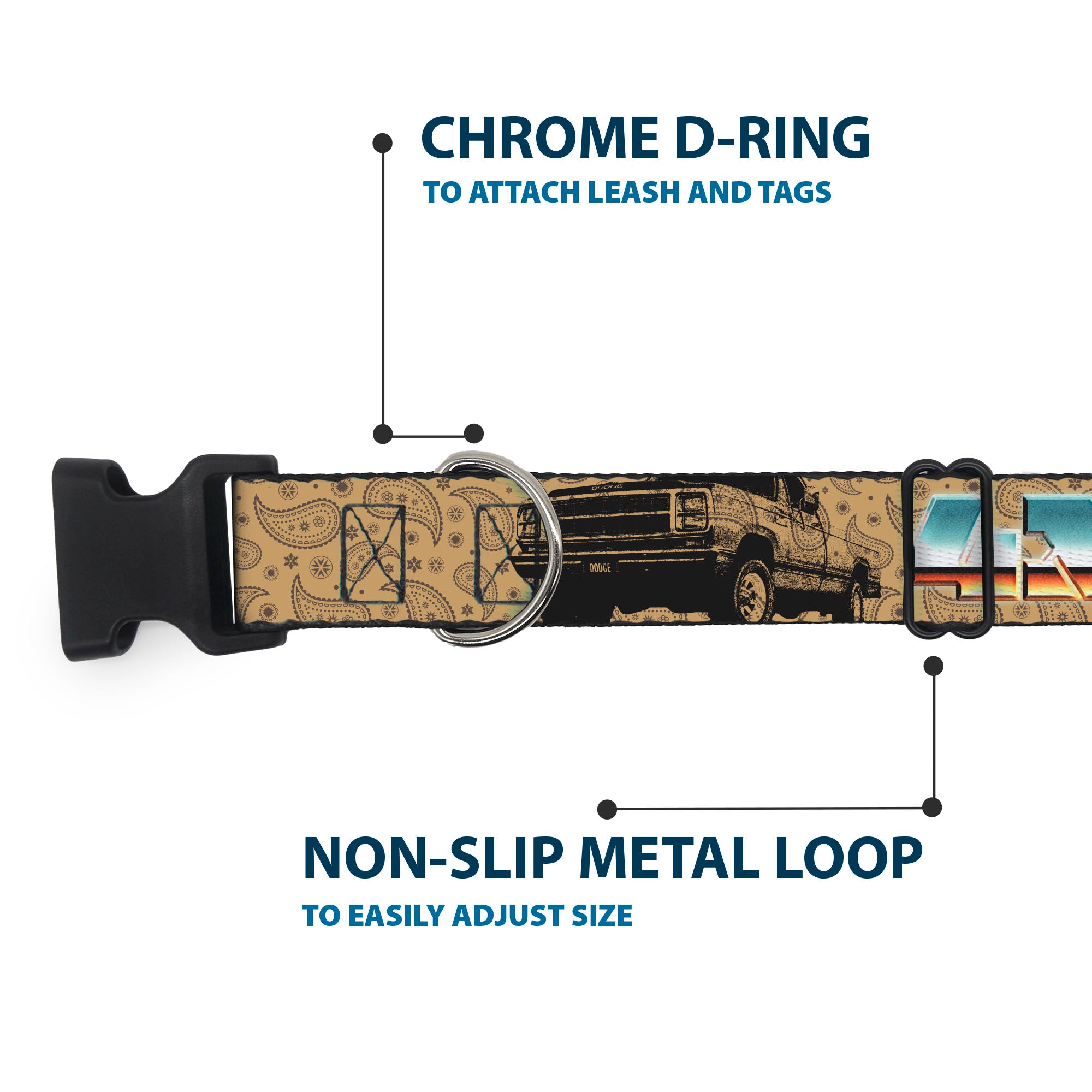 Plastic Clip Collar - Dodge Power Wagon Truck 4x4 Paisley Tan/Black Plastic Clip Collars Ram