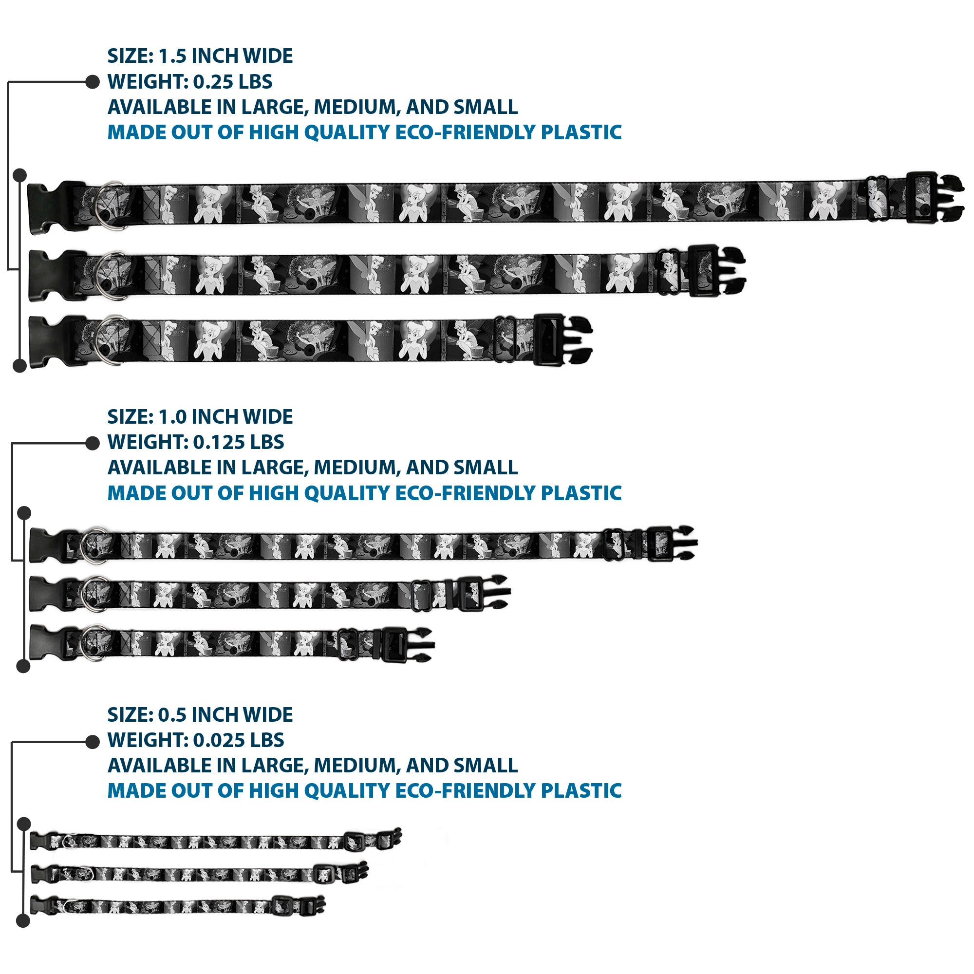 Plastic Clip Collar - Tinker Bell Scenes Black/White Plastic Clip Collars Disney