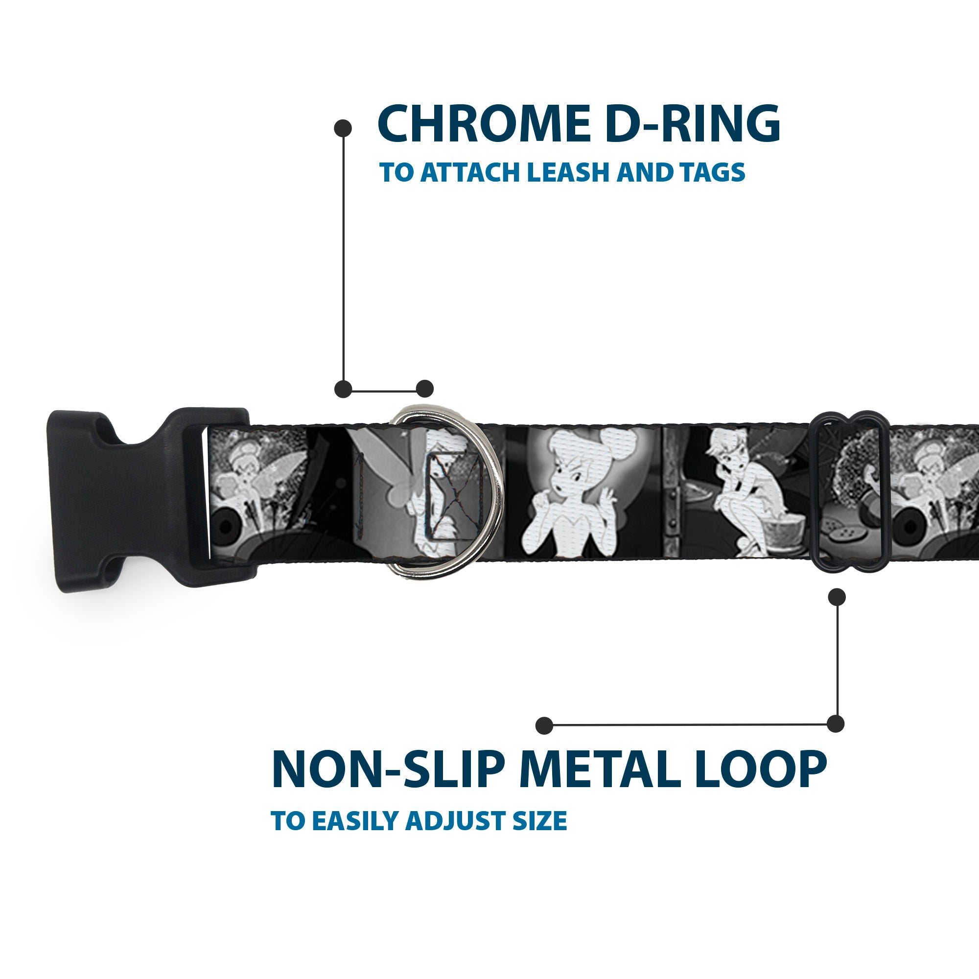 Plastic Clip Collar - Tinker Bell Scenes Black/White Plastic Clip Collars Disney