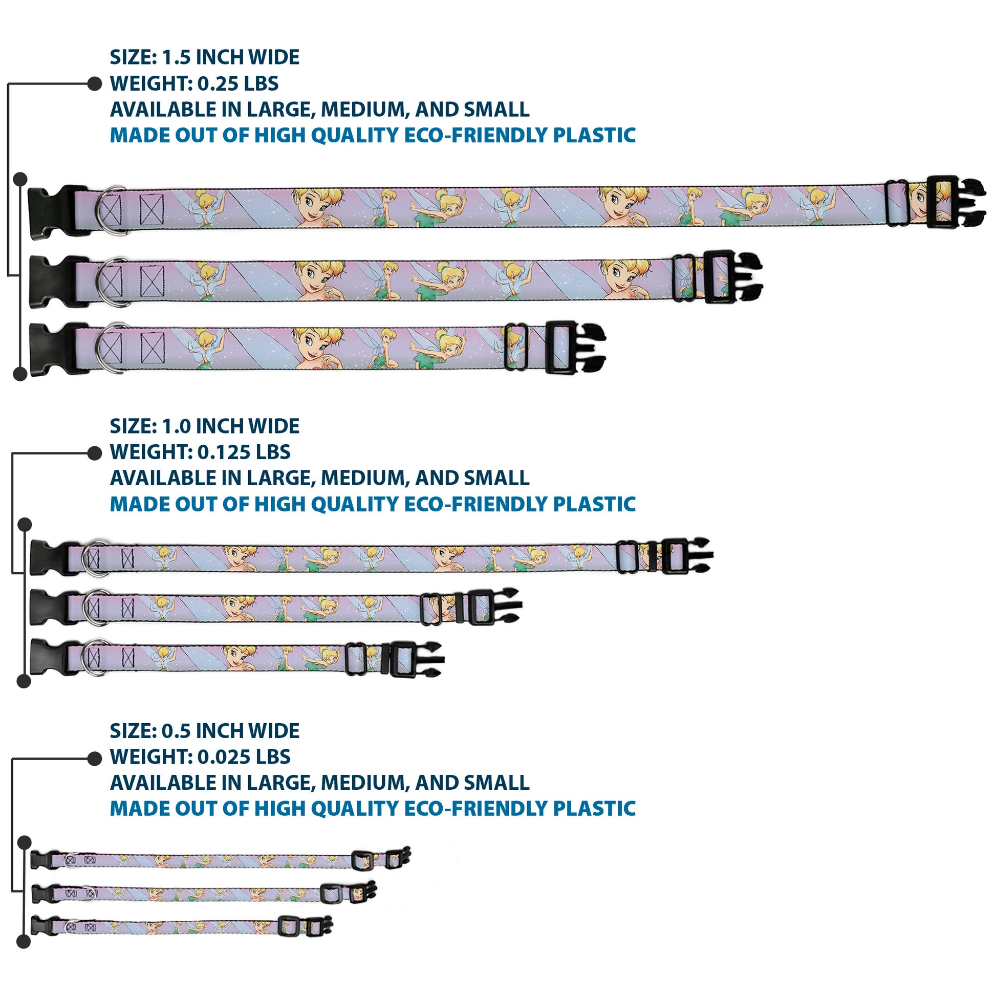 Plastic Clip Collar - Tinker Bell Poses Purple/Pink Fade Plastic Clip Collars Disney