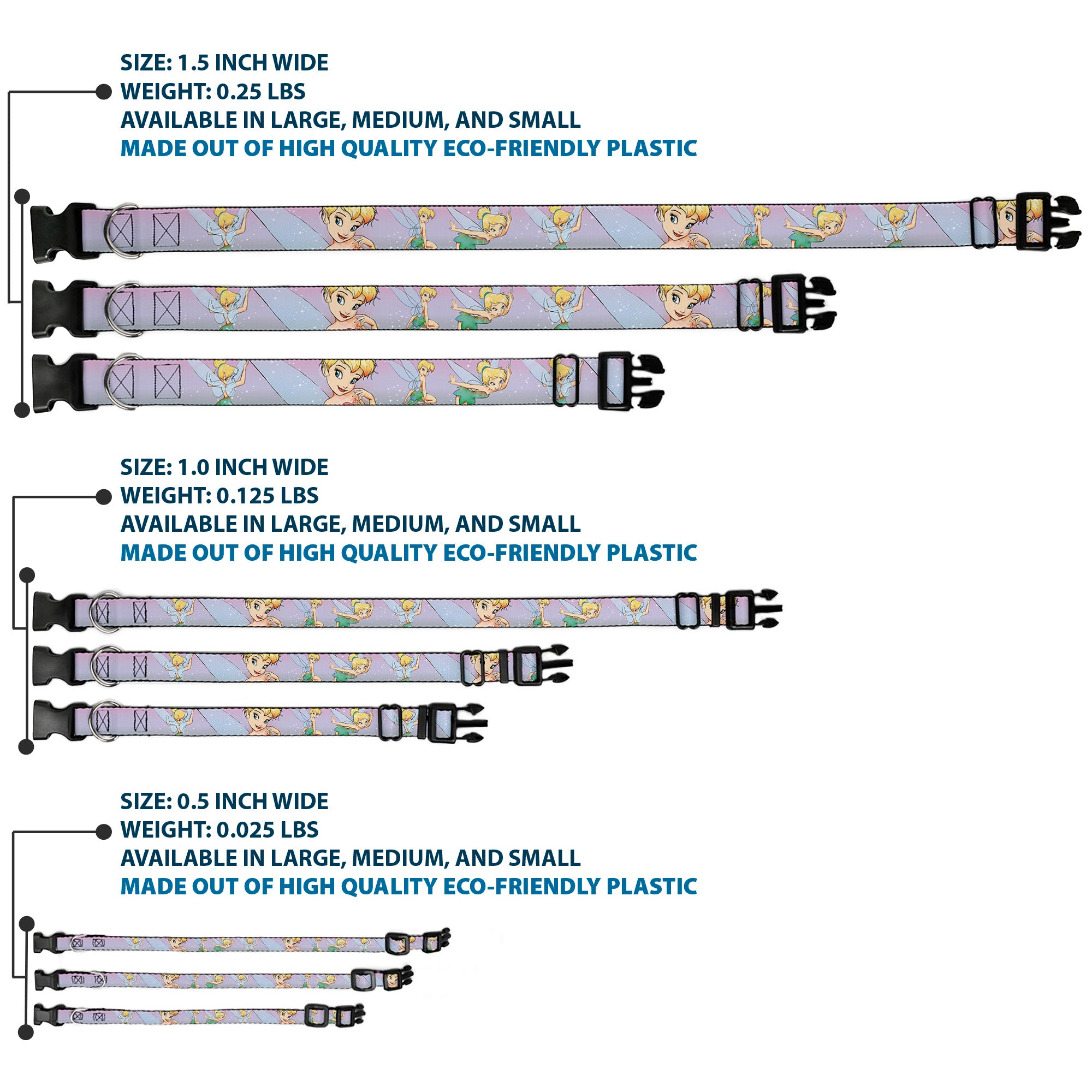 Plastic Clip Collar - Tinker Bell Poses Purple/Pink Fade Plastic Clip Collars Disney