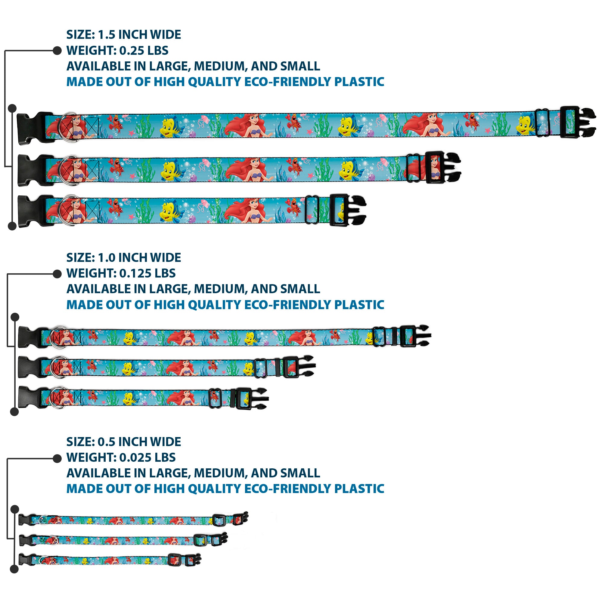 Plastic Clip Collar - Ariel, Sebastian & Flounder Scene2 Plastic Clip Collars Disney