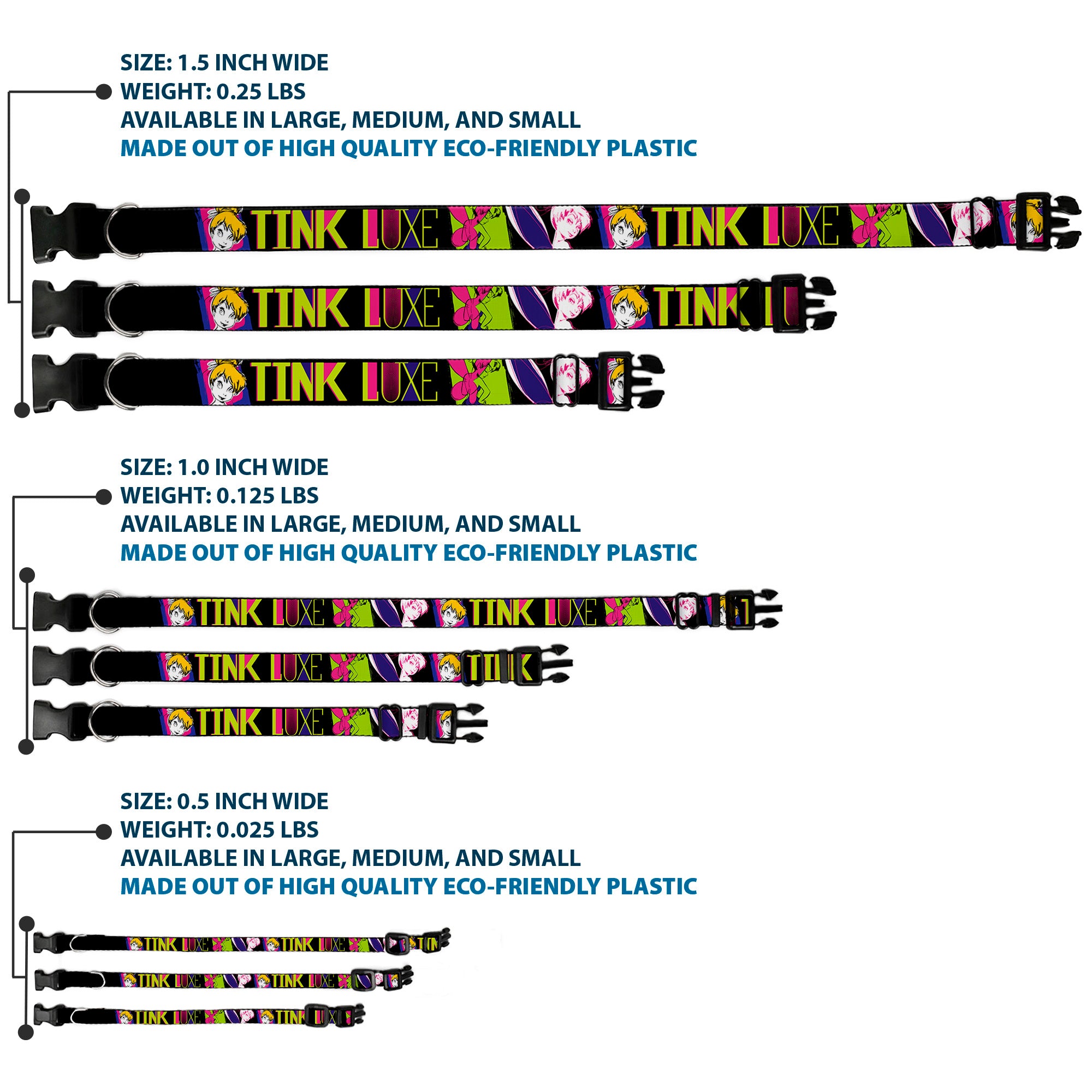 Plastic Clip Collar - TINK LUXE Sketch Black/Multi Neon Plastic Clip Collars Disney