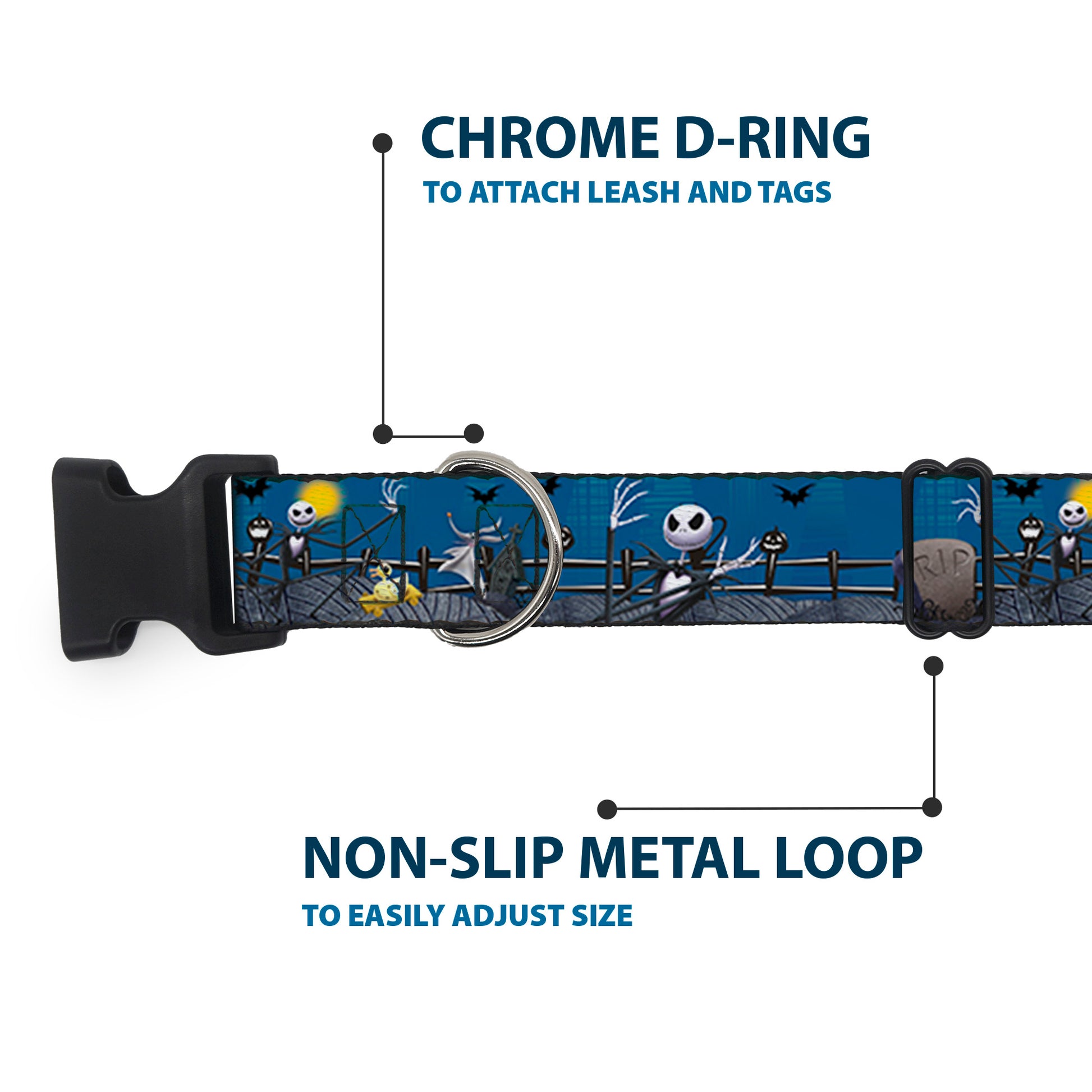 Plastic Clip Collar - Nightmare Before Christmas Jack, Zombie Duck & Zero Cemetery Scene Plastic Clip Collars Disney