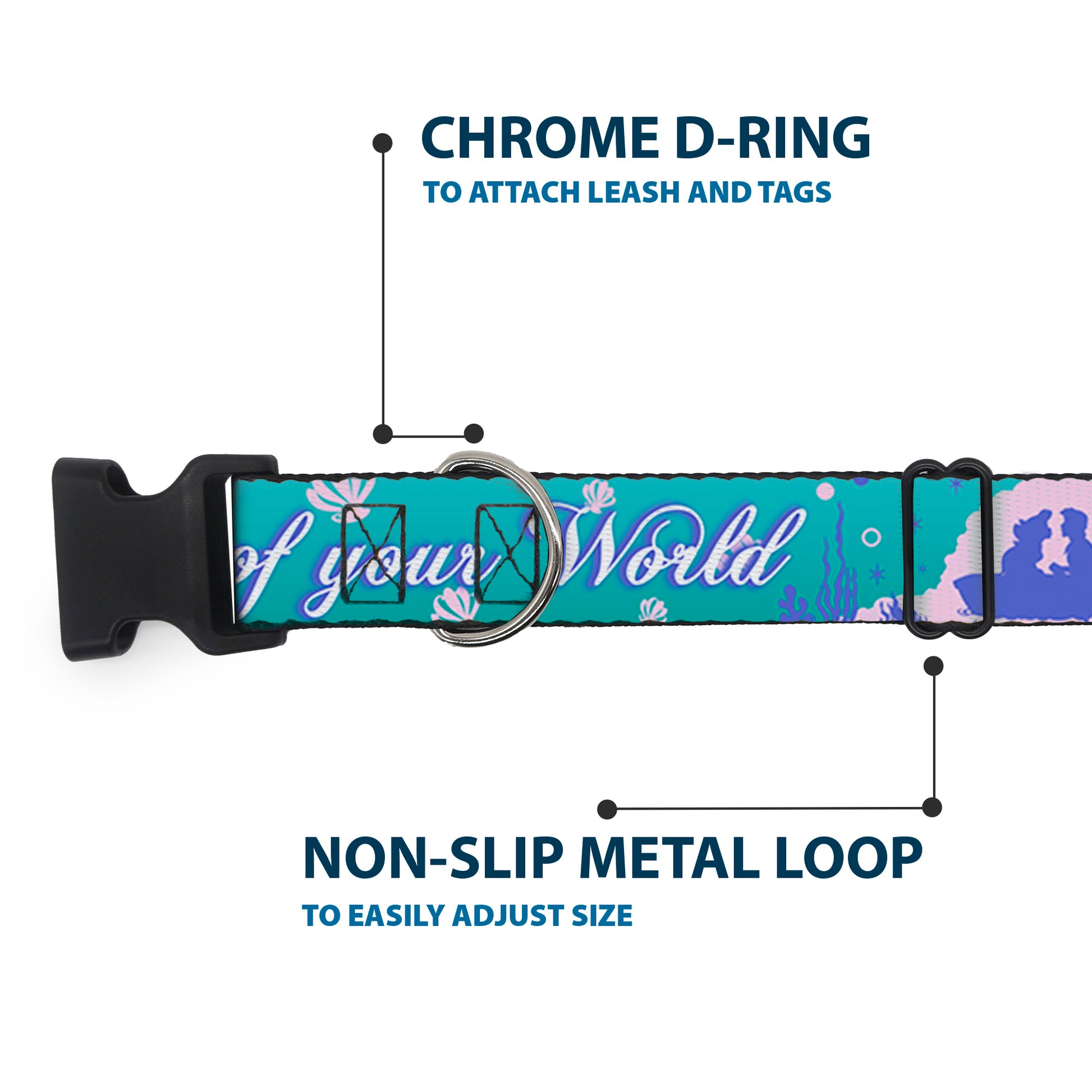 Plastic Clip Collar - Little Mermaid Silhouette Scenes PART OF YOUR WORLD Blues Plastic Clip Collars Disney