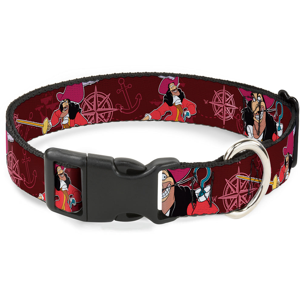 Plastic Clip Collar - Captain Hook Poses/Nautical Elements Burgundy Plastic Clip Collars Disney