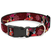 Plastic Clip Collar - Captain Hook Poses/Nautical Elements Burgundy Plastic Clip Collars Disney