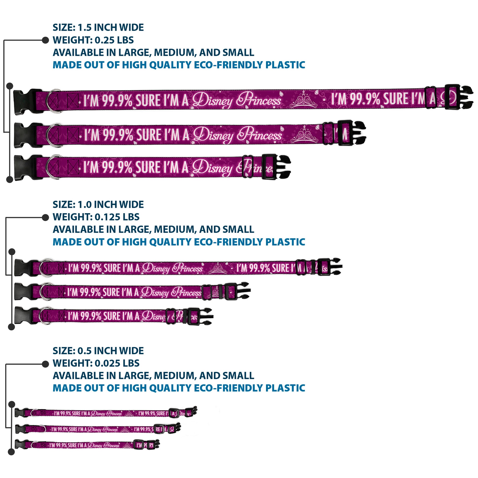 Plastic Clip Collar - I'M 99.9% SURE I'M A DISNEY PRINCESS Pinks/White Plastic Clip Collars Disney