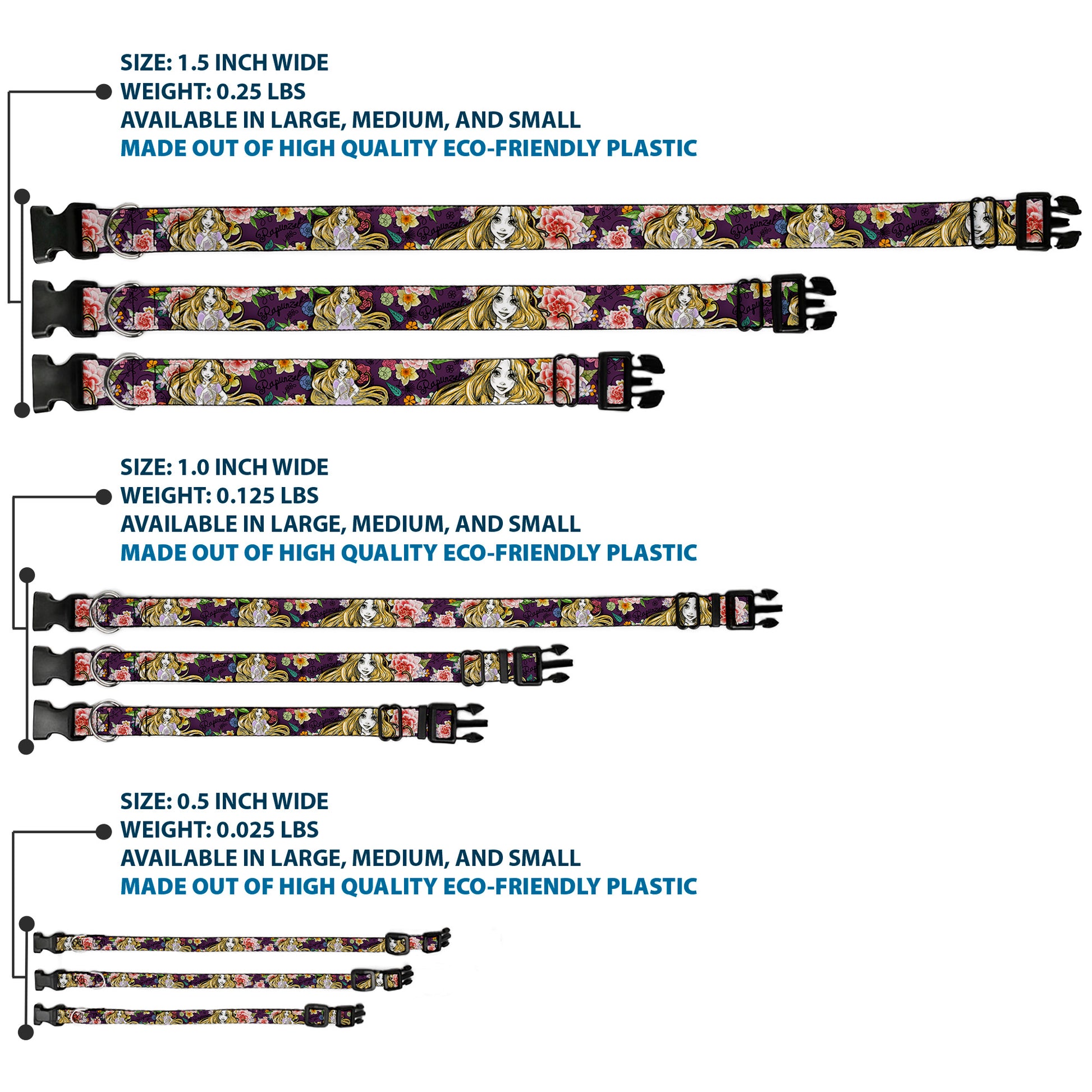 Plastic Clip Collar - Rapunzel Poses/Floral Collage Sketch Purple Plastic Clip Collars Disney