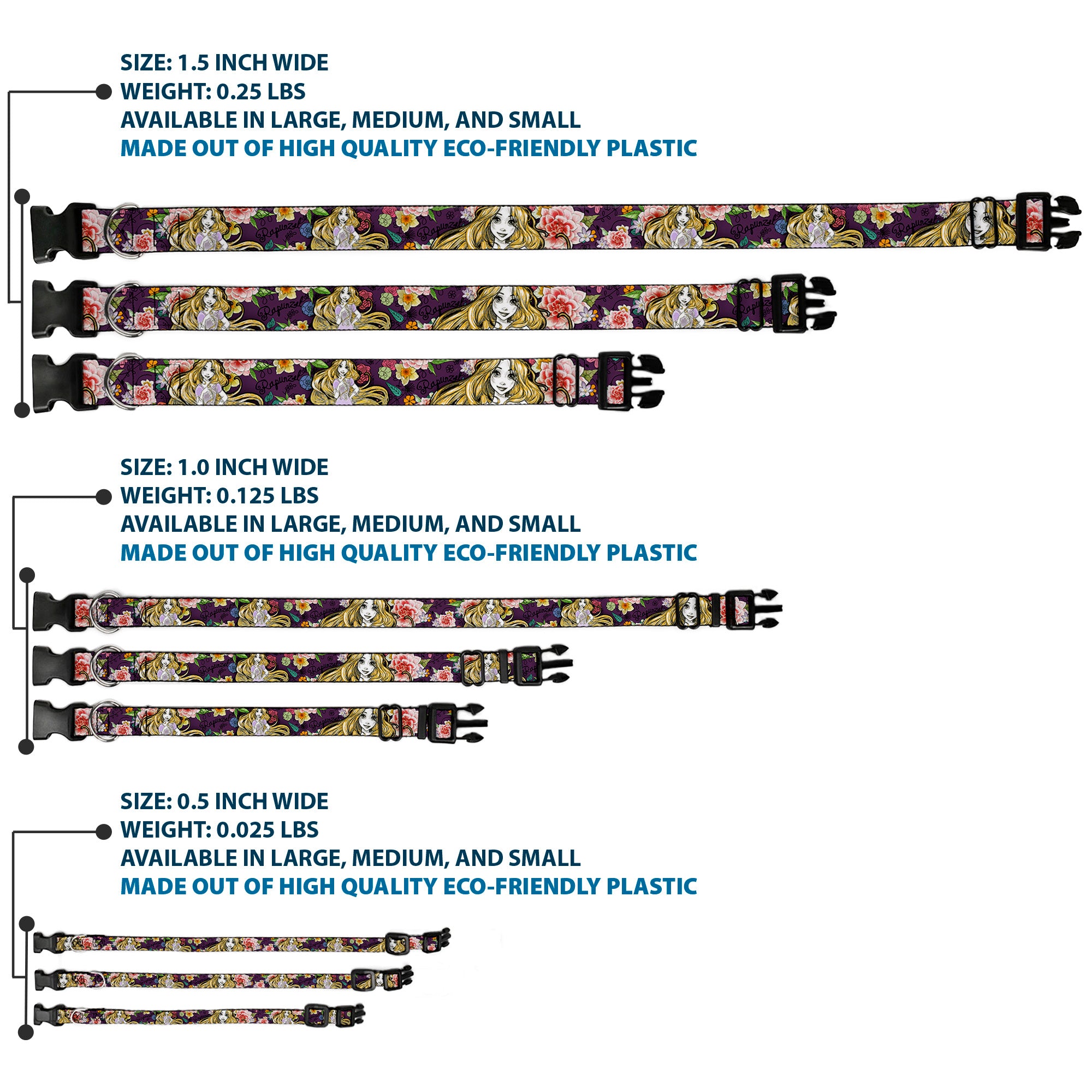 Plastic Clip Collar - Rapunzel Poses/Floral Collage Sketch Purple Plastic Clip Collars Disney