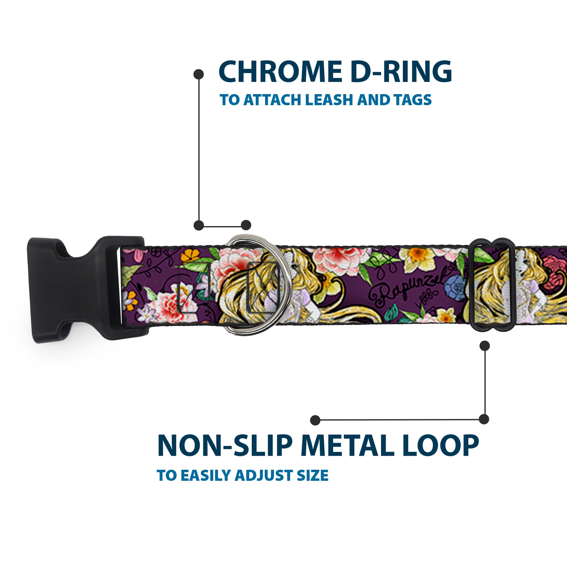 Plastic Clip Collar - Rapunzel Poses/Floral Collage Sketch Purple Plastic Clip Collars Disney