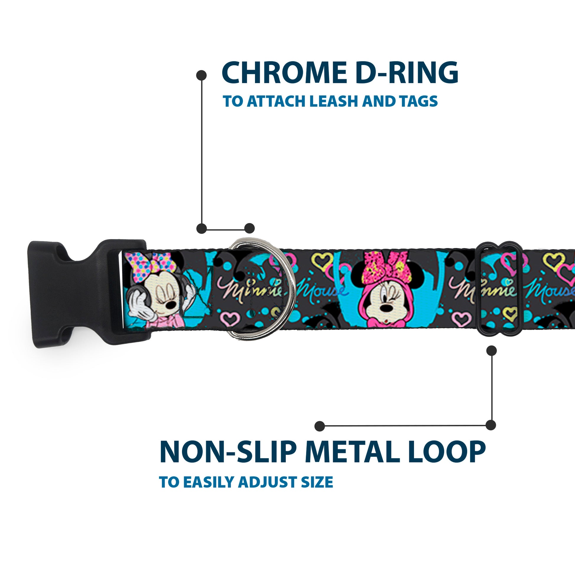 Plastic Clip Collar - Minnie Mouse Hoody & Headphone Poses Gray/Multi Color Plastic Clip Collars Disney