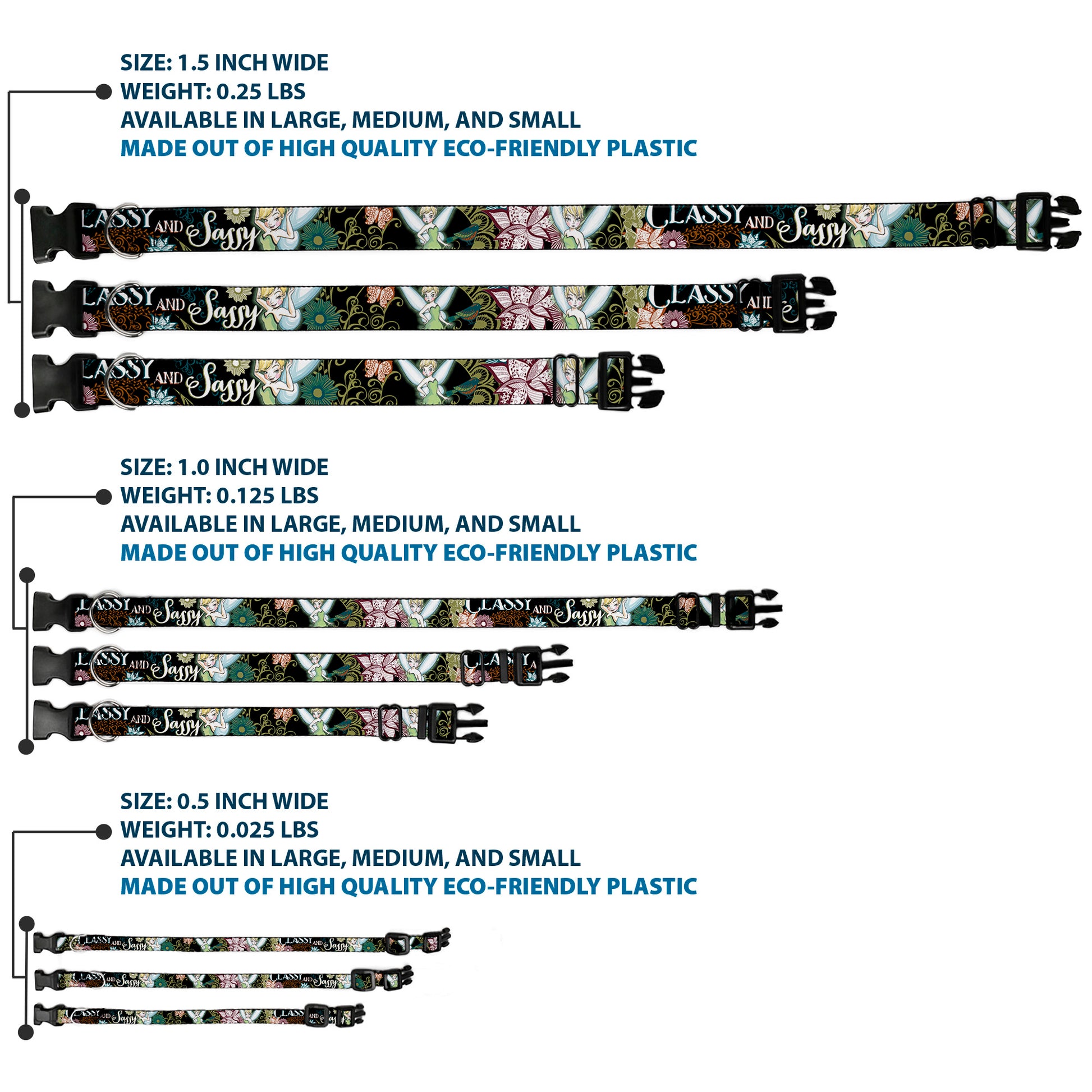 Plastic Clip Collar - Tinker Bell Floral Collage CLASSY AND SASSY Plastic Clip Collars Disney