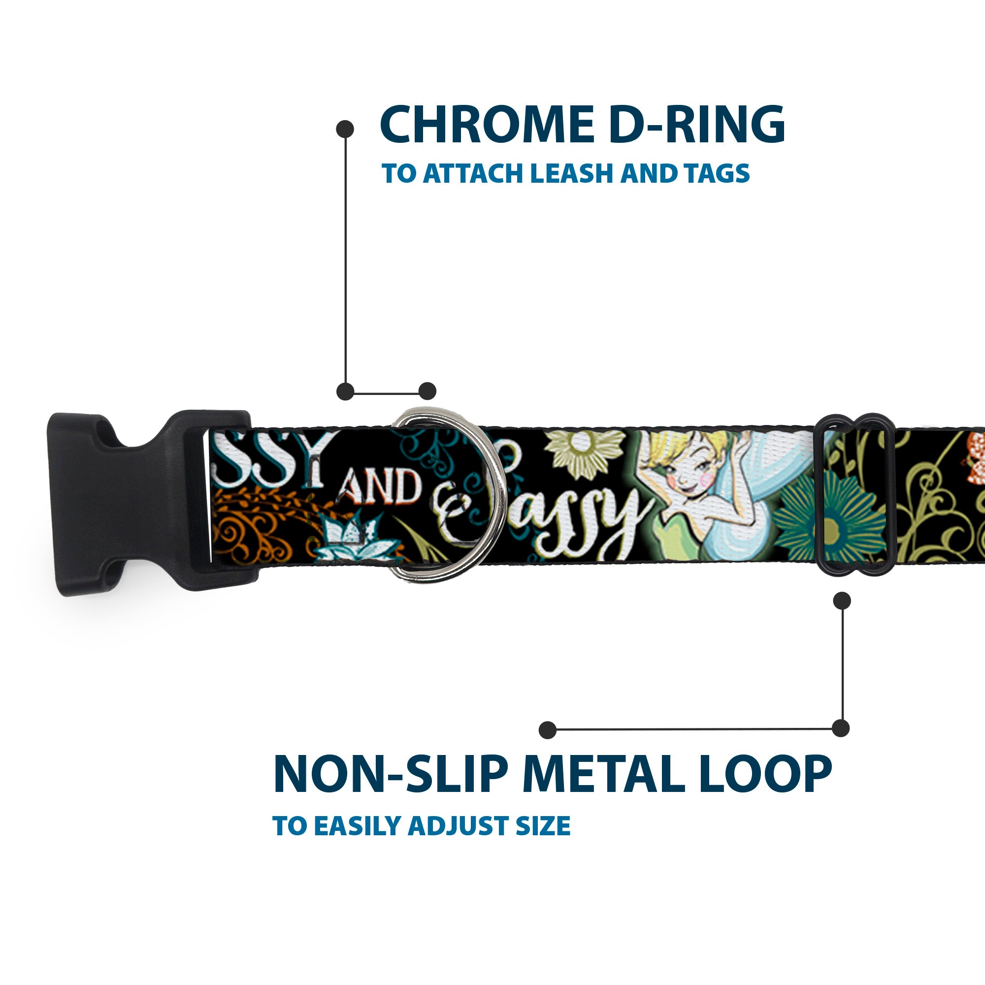 Plastic Clip Collar - Tinker Bell Floral Collage CLASSY AND SASSY Plastic Clip Collars Disney