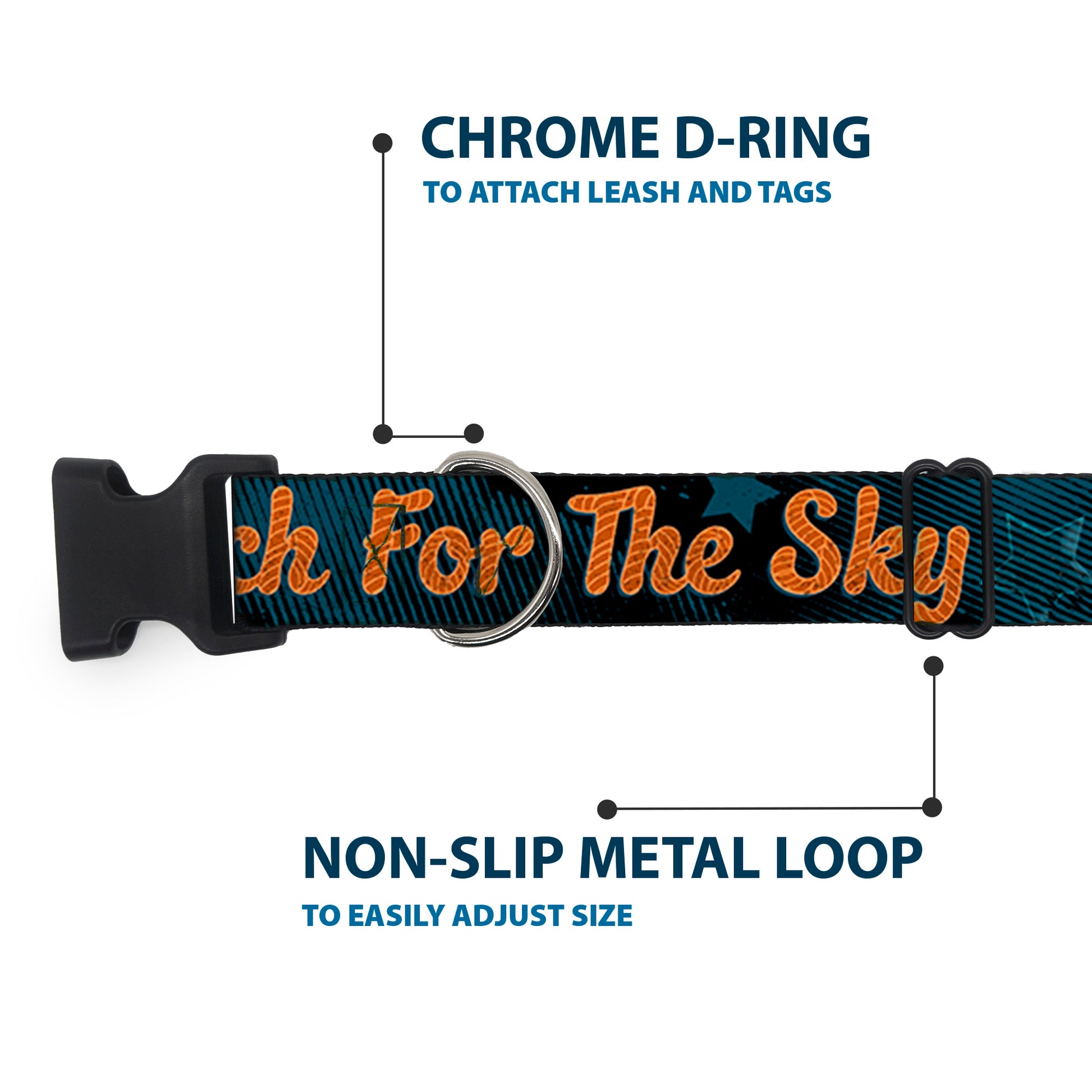 Plastic Clip Collar - Woody REACH FOR THE SKY Denim Blue Print Plastic Clip Collars Disney