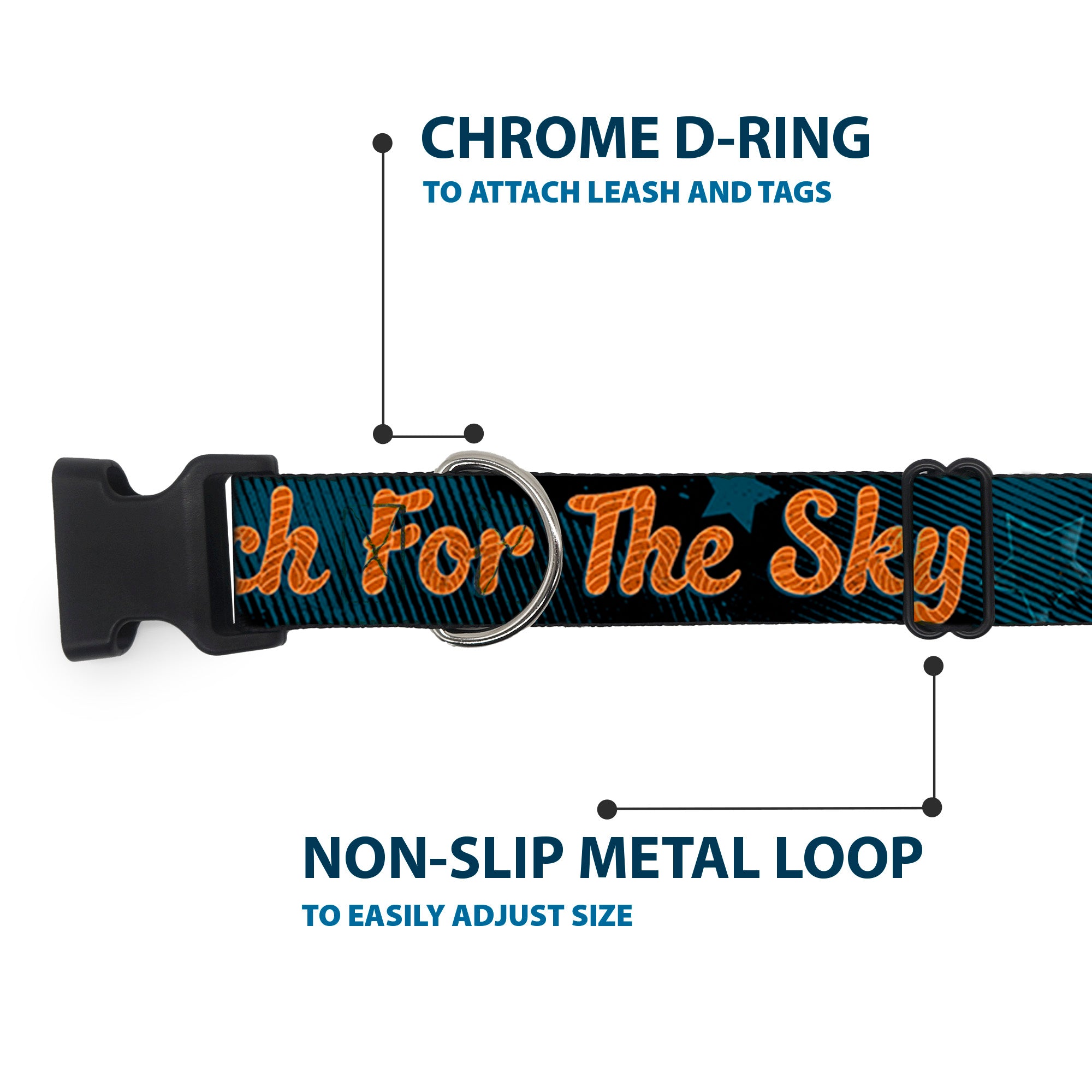 Plastic Clip Collar - Woody REACH FOR THE SKY Denim Blue Print Plastic Clip Collars Disney