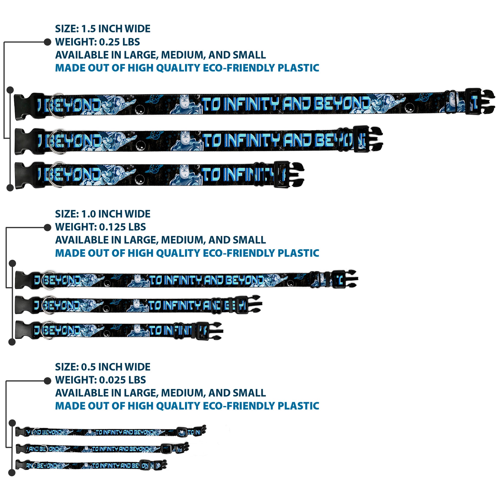 Plastic Clip Collar - Buzz Poses/Stars TO INFINITY AND BEYOND Black/Blues Plastic Clip Collars Disney