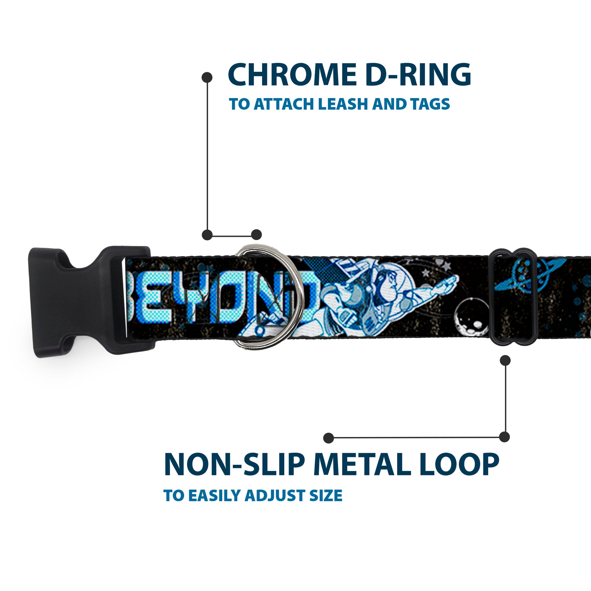 Plastic Clip Collar - Buzz Poses/Stars TO INFINITY AND BEYOND Black/Blues Plastic Clip Collars Disney