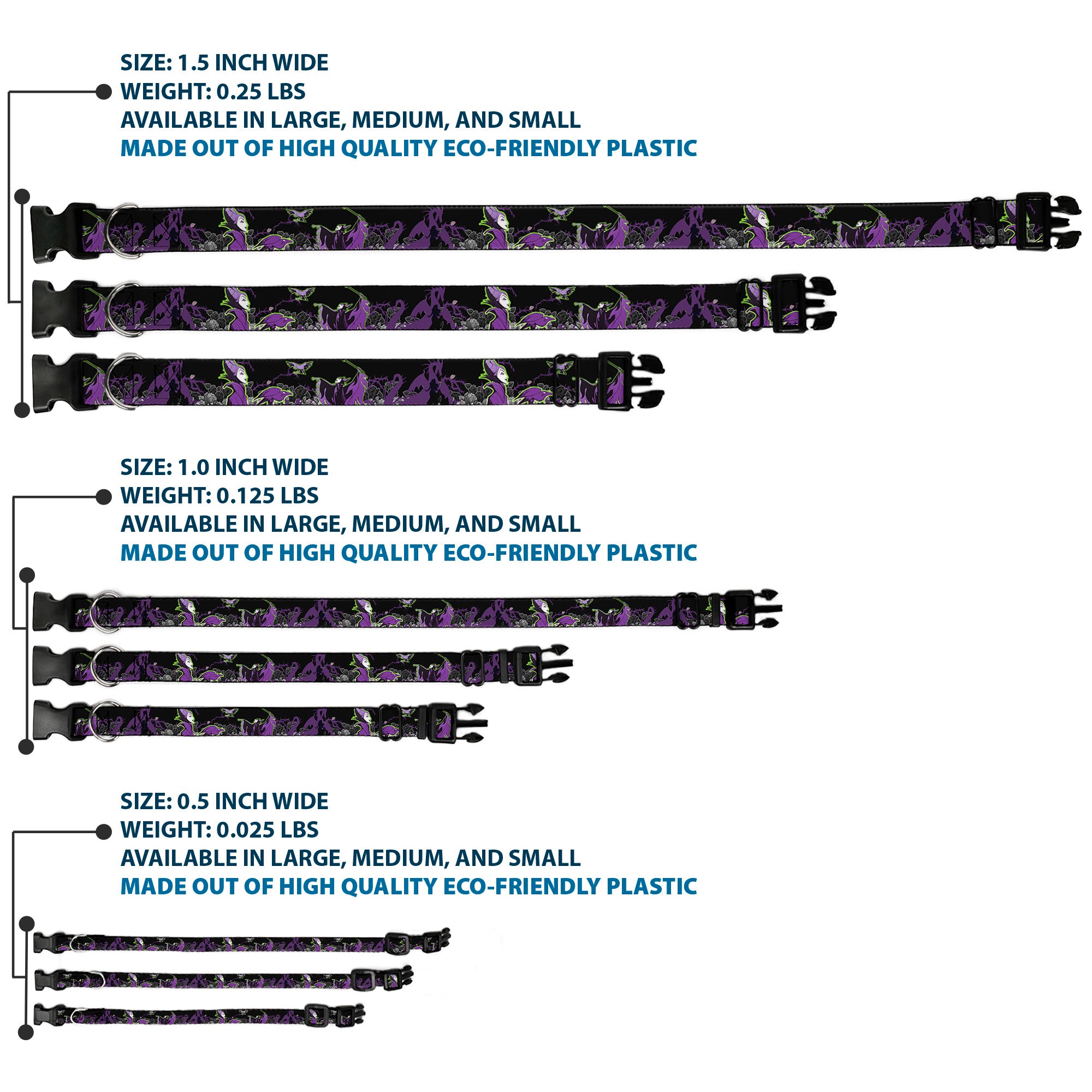 Plastic Clip Collar - Maleficent & Diablo Black Roses/Purples Plastic Clip Collars Disney